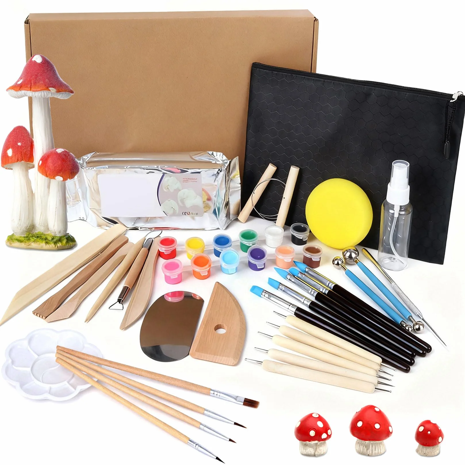 33 Pz Kit Strumenti per Modellare Argilla da Modellar, Set Professionale Kit Ceramica Fai da Te, Include 30 Strumenti Argilla Polimerica, 1 tavolozza, 1 Argilla, 1 annaffiatoio
