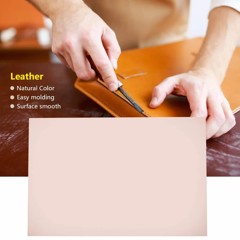 Walfront Pelle Conciata al Vegetale Naturale Genuina Marrone per Fai da Te Portafogli Cintura Scarpe Spessore 8.3 * 5.5 * 0.04 inches