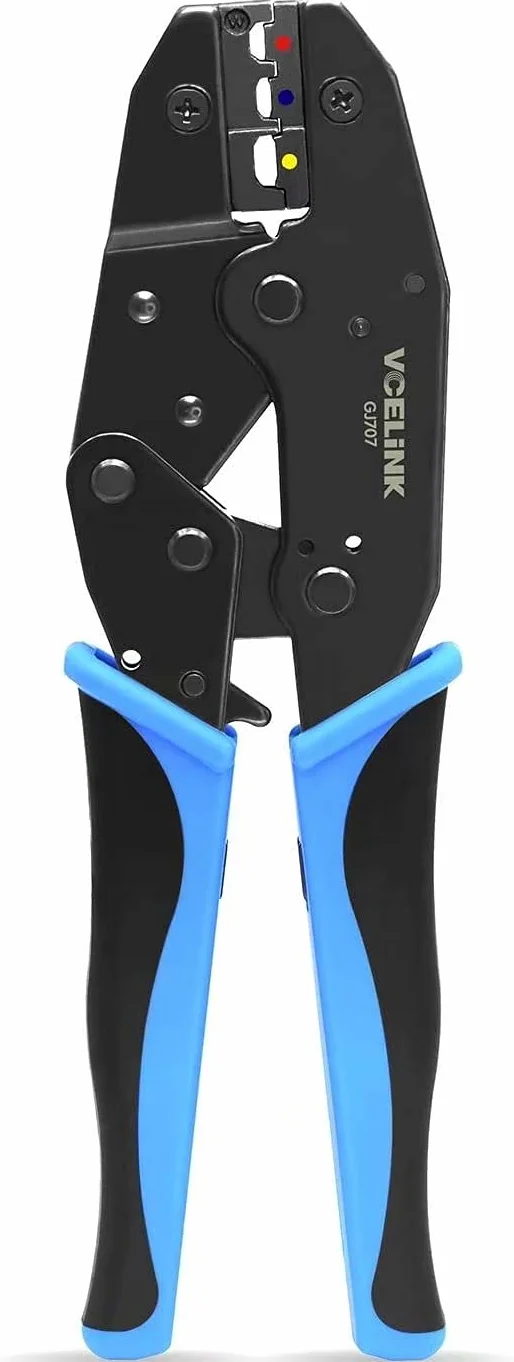 VCELINK Pinza Crimpatrice Capicorda AWG 20-10(0,5-6mm²) GJ707, Pinza Crimpatrice Faston, Pinza per crimpare terminali elettrici, Blu
