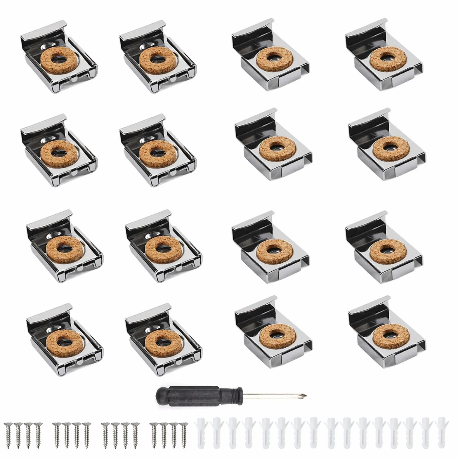 16 Pezzi Reggi Specchio, Senza Cornice Supporto per Specchio, Caricato a Molla Supporto Vetro Clip, con Perni e Viti in Argento, per Specchi Pesanti, Vetro