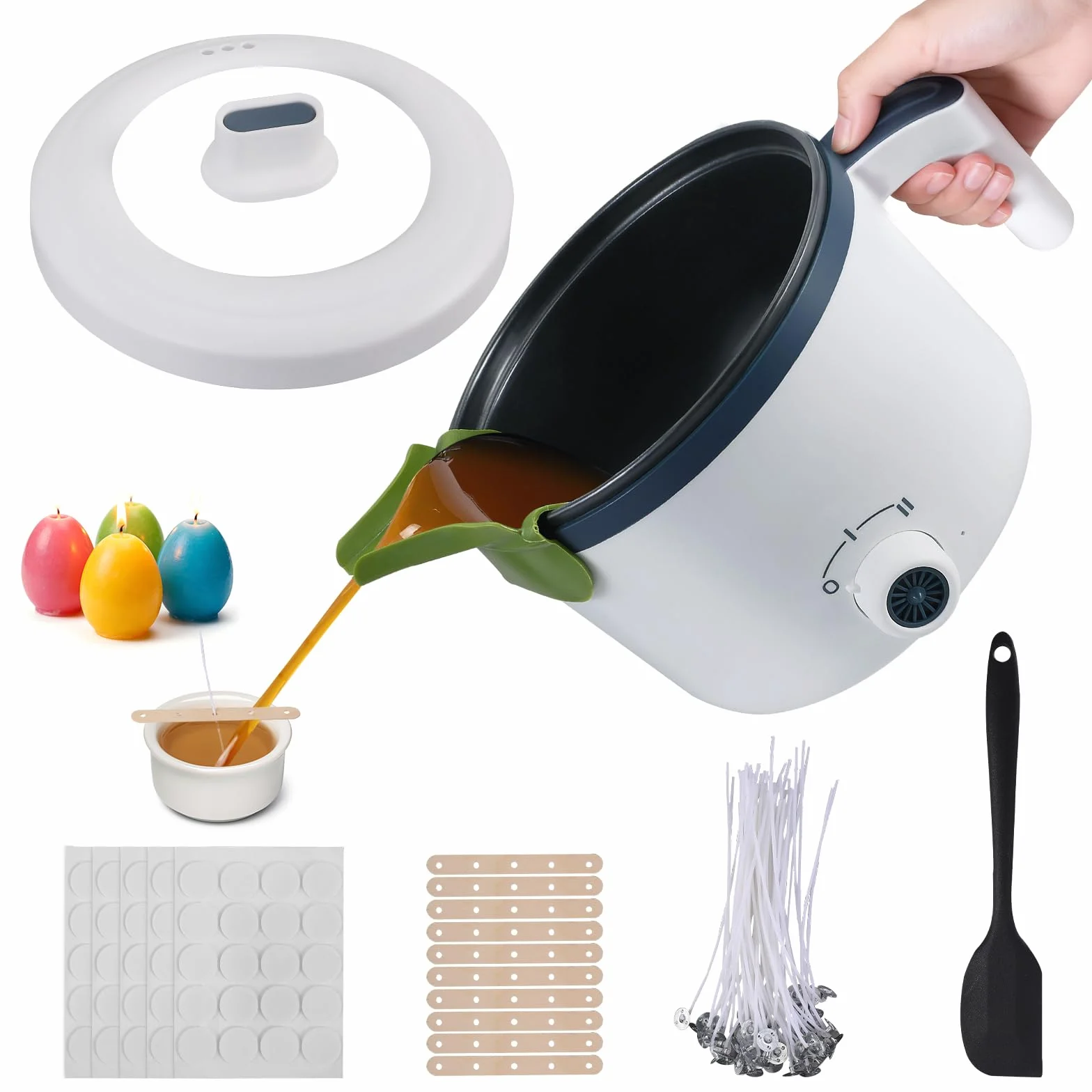 Scalda Cera per Ceretta,18L kit Candele Fai da Te con Beccuccio Versatore，Stoppini, Adesivi per Stoppini, Dispositivo di Centraggio,Cera per Candele Fai da Te per Principianti