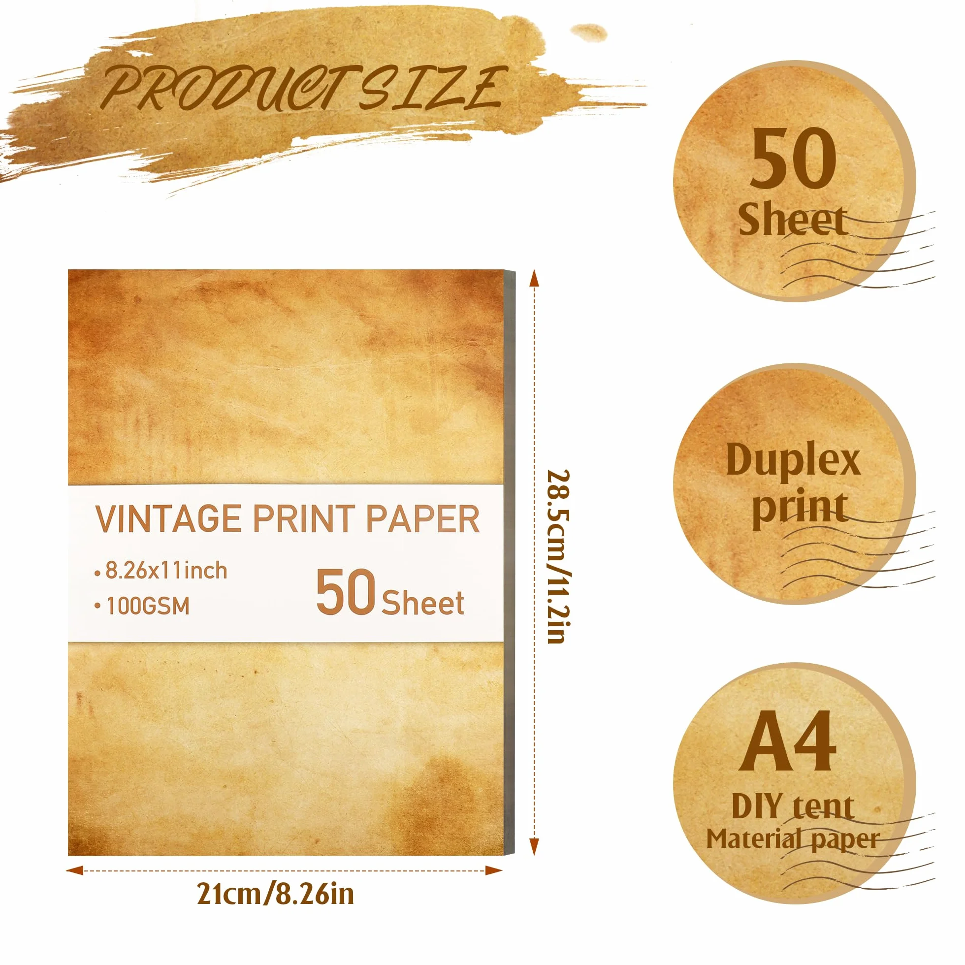 Carta Pergamena A4 Vintage 50 Fogli per Stampanti Inkjet Laser