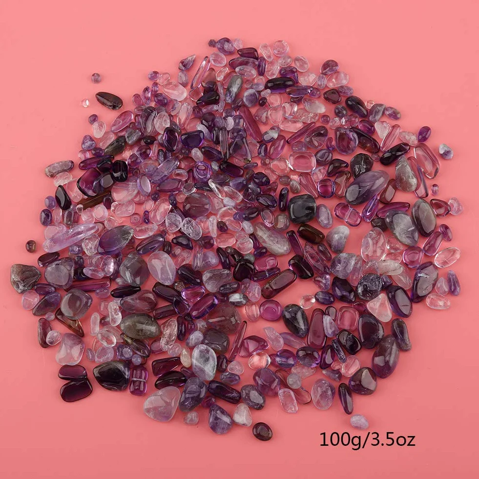 Pietra Ruvida Trucioli Cristallo Naturale Quarzo Piccolo Gemma Tumble 100g Sacchetti Viola