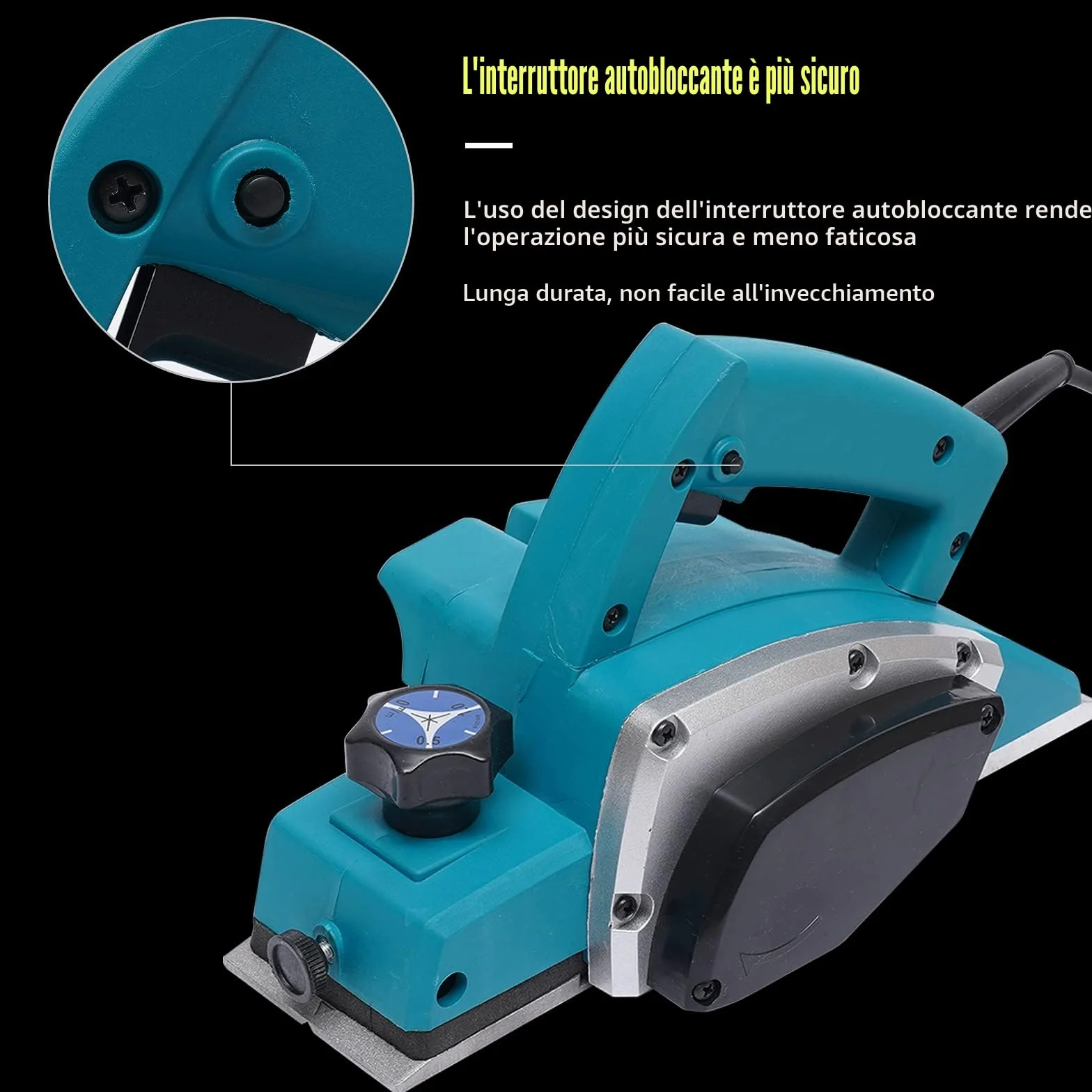 Pialla professionale elettrica | 800 W | Larghezza piallatura 82 mm | Profondità max 2 mm | Vassoio svasato piatto | Potente per legno | Pannelli