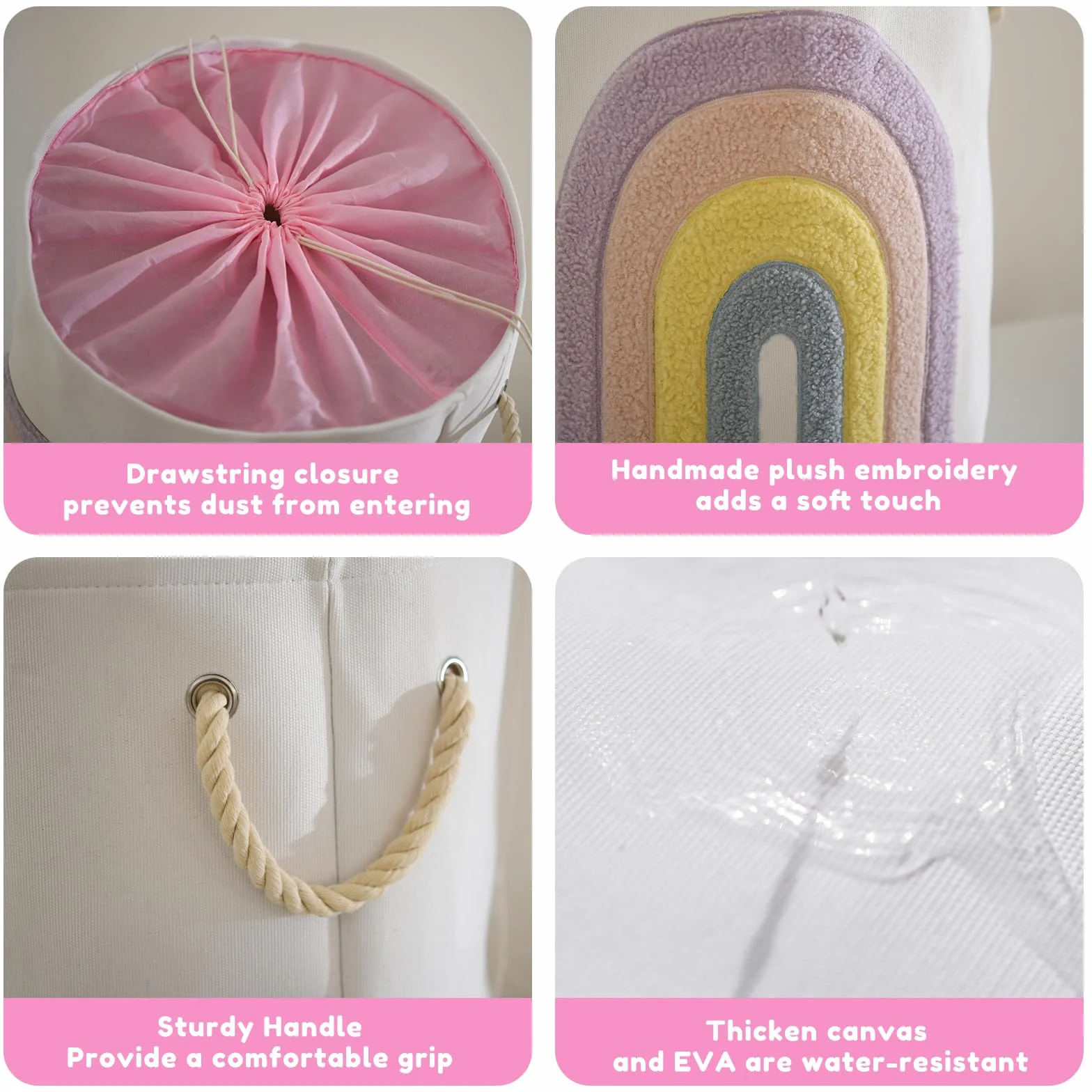 Cesto per il Bucato per Bambini Rosa, 58L in Tela con Chiusura a Coulisse Cesto Extra Large per Vestiti del Bambino Cesto per la Nursery e Giocattoli (Arcobaleno)