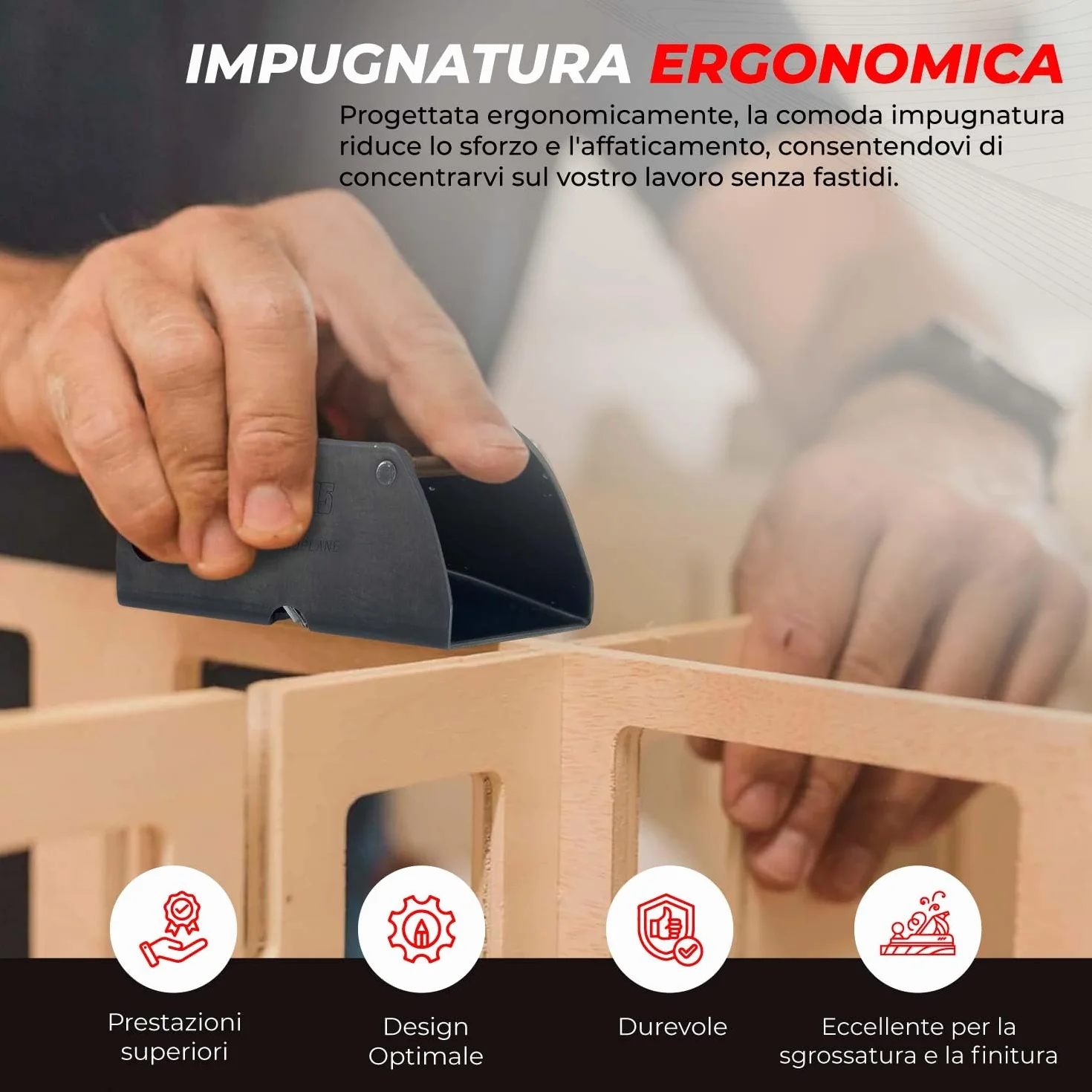 RALI 105 Piallatrice Manuale Monoblocco per Lavorazione del Legno | Piallatrice per Legno con Doppio Taglio Reversibile, Nessuna affilatura necessaria and Regolazioni ultra-facili
