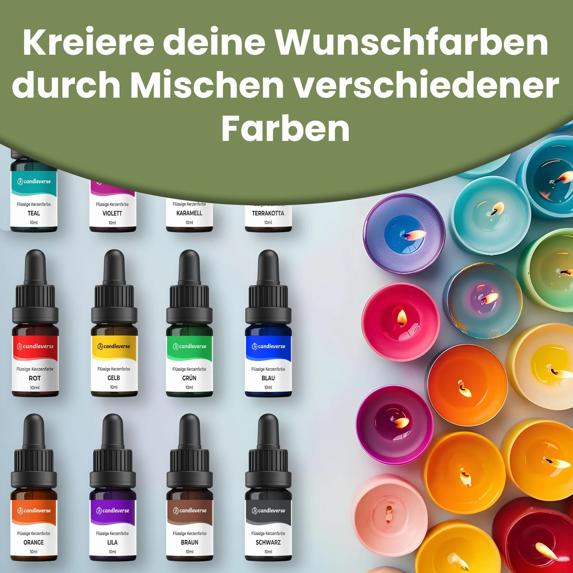 Colore liquido di alta qualità [oliva] | Colore altamente concentrato per la produzione di candele fai da te | Bottiglia da 10 ml