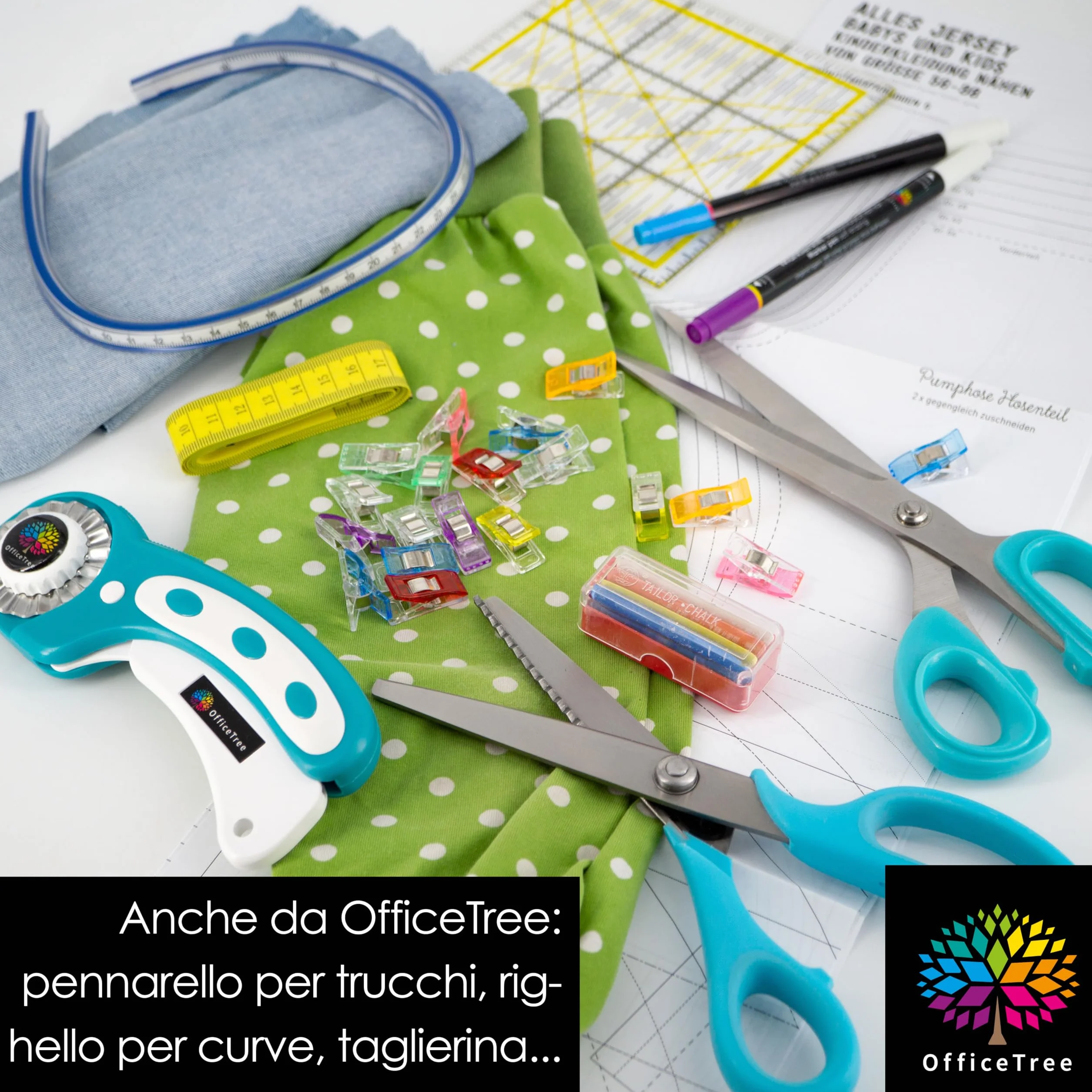 OfficeTree Forbici per sartoria, set professionale, 20 mollette per stoffa e 4 gessetti, forbici in tessuto, forbici per tessuti con accessori da cucito, forbici per tessuto, forbici per tessuti,