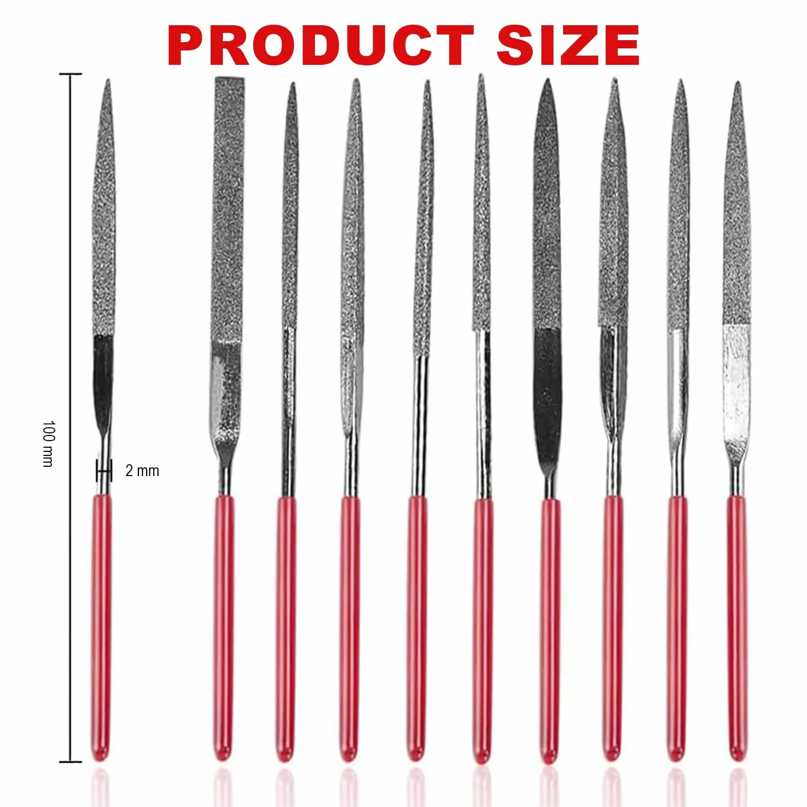 MOLIMOLI Set 10 Lime Diamantate Mini 2x100 mm Multifunzionali ad Ago di Precisione Rivestite in Titanio, per Pietra Ollare, Legno, Metallo - Accessori per Modellismo e Stampanti 3D