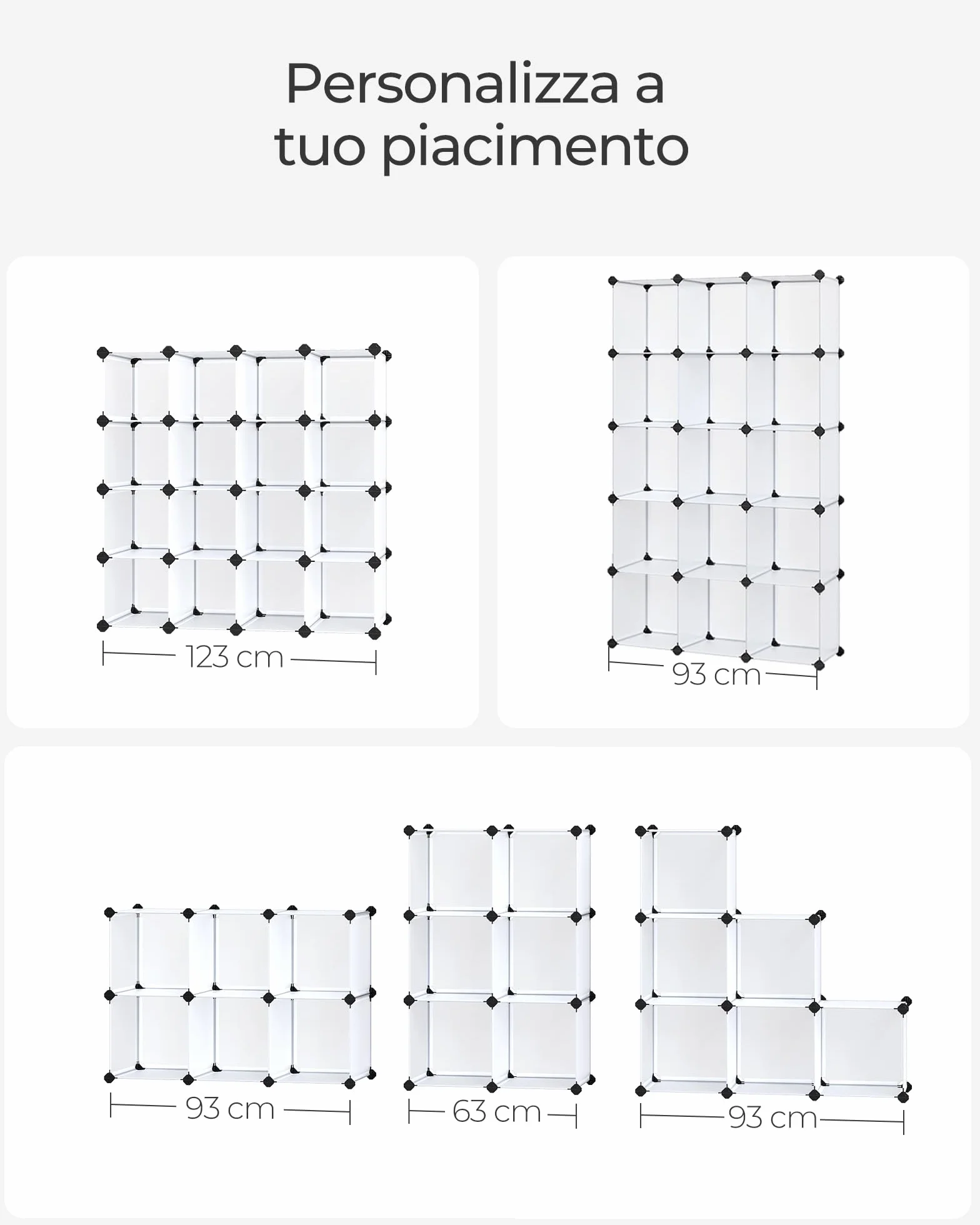 SONGMICS Scarpiera Componibile, Scaffale a 16 Cubi Modulari, Guardaroba, Recinto per Animali Domestici, Camera da Letto Cabina Armadio Ingresso, 31 x 123 x 123 cm, Bianco LPC44L