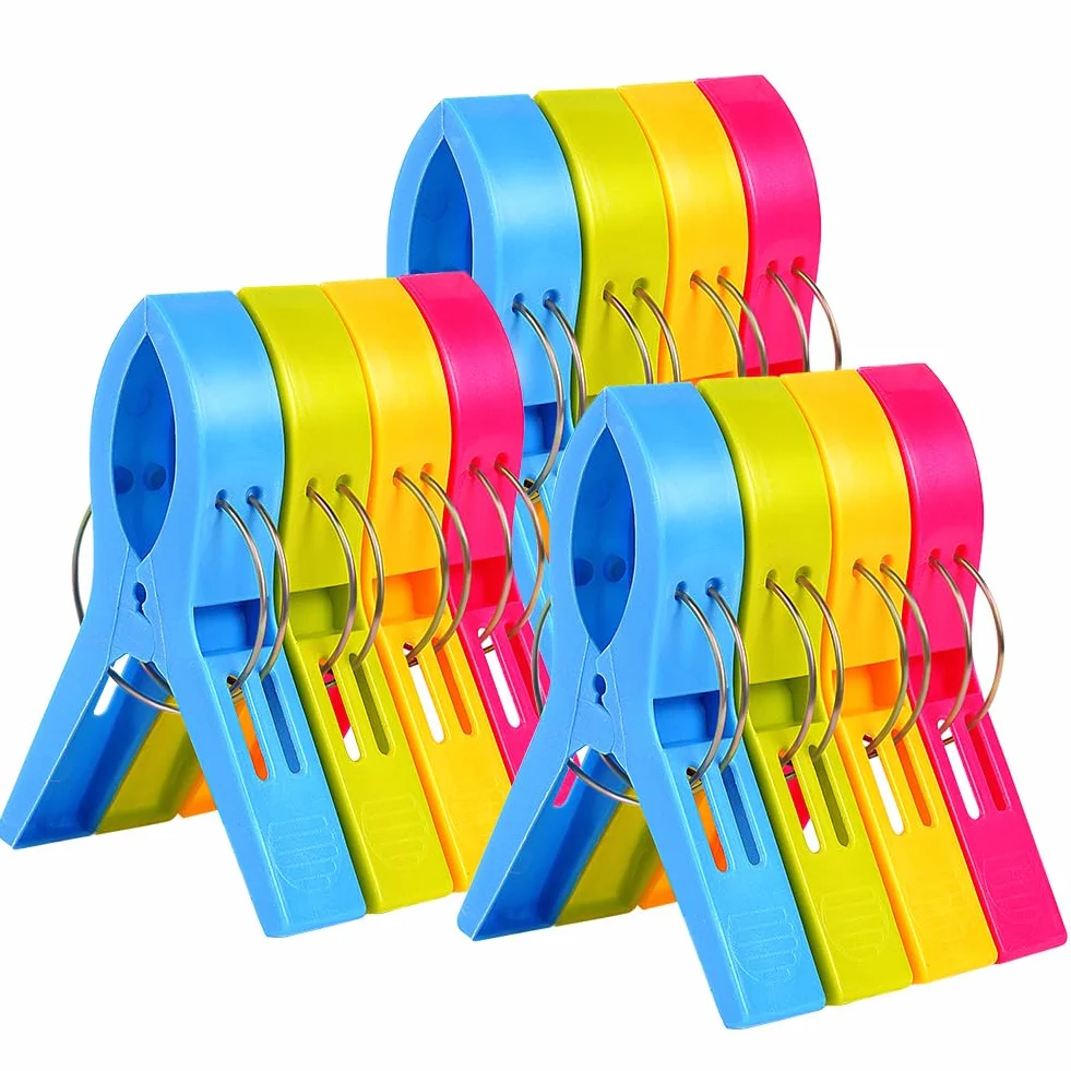 Vicloon Mollette Grandi Plastica, 12 Pezzi Bucato Clip per Telo da Spiaggia, Antivento Lavanderia Pioli per Trapunta, Asciugamani, Coperta, Lenzuola, Vestiti, 12cm