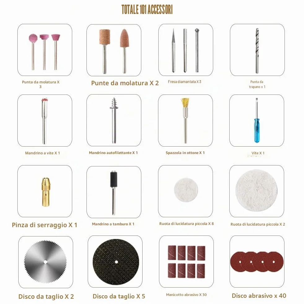 Mini Utensile Rotante Multifunzione Senza Fili 101 Accessori Smerigliatrice Levigatore