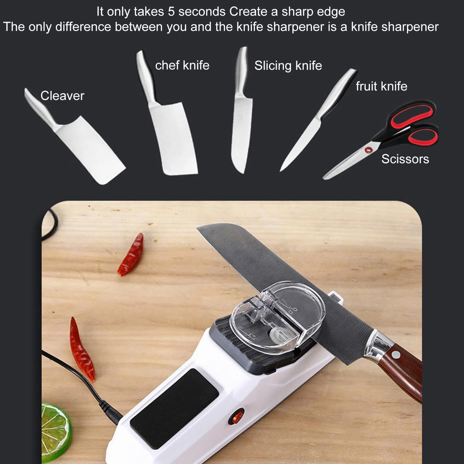 Affilacoltelli elettrico - Affilacoltelli professionale leggero per la casa | Utensili da cucina per 5 secondi di affilatura e lucidatura rapida, con copertura protettiva