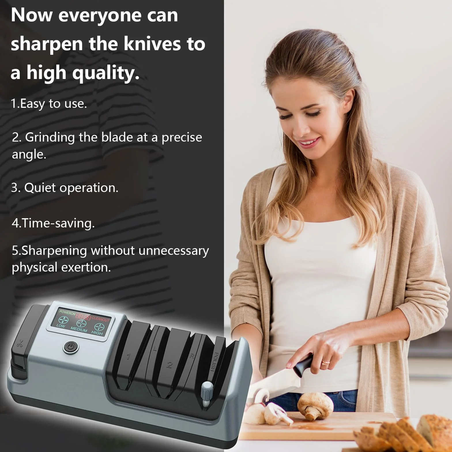 Affilacoltelli Elettrico, Affilacoltelli Professionale Diamantato Con Display LCD, Sistema Di Affilatura A 3 Stadi Con Diamante, Guida Angolare Di Precisione Per Affilatura Coltelli Da Cucina
