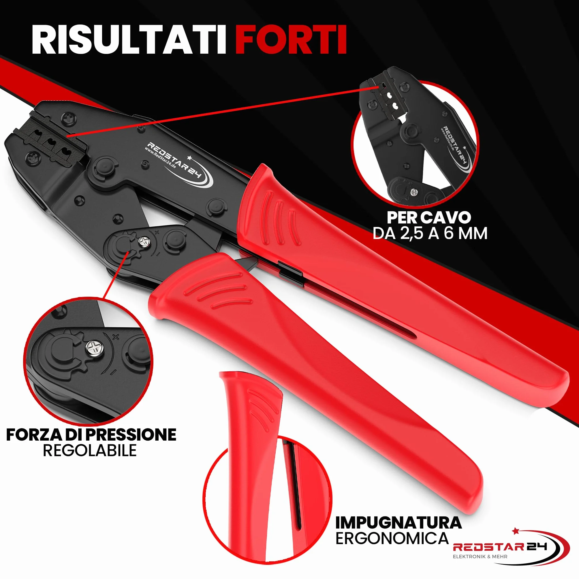 RedStar24 Set Pinze Crimpatura Solare 2,5/4/6mm² con 10 Connettori Maschio & Femmina, 2 Chiavi per Montaggio, Crimpatrice per Cavi Solari PV e Impianti fotovoltaico