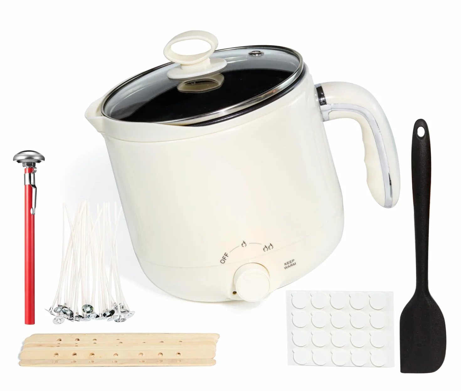 JULWHISPER Fusore di cera per realizzare candele, 1,8 l, con beccuccio per versare, kit per la creazione di candele per adulti incluso - stoppini, adesivi per stoppini-Spina UE