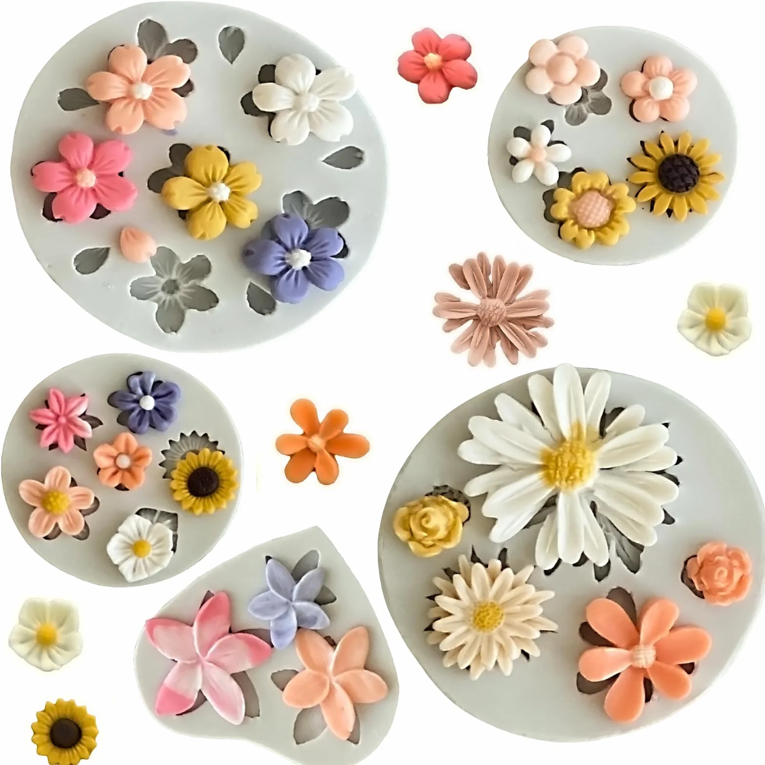 Stampo Silicone Fiori 5 Pezzi 3D Stampi Silicone Fiori Stampi in Silicone Fiori Pasta di Zucchero per Decorazione di Torte, Pasticceria, Produzione di Saponi Candele (A)