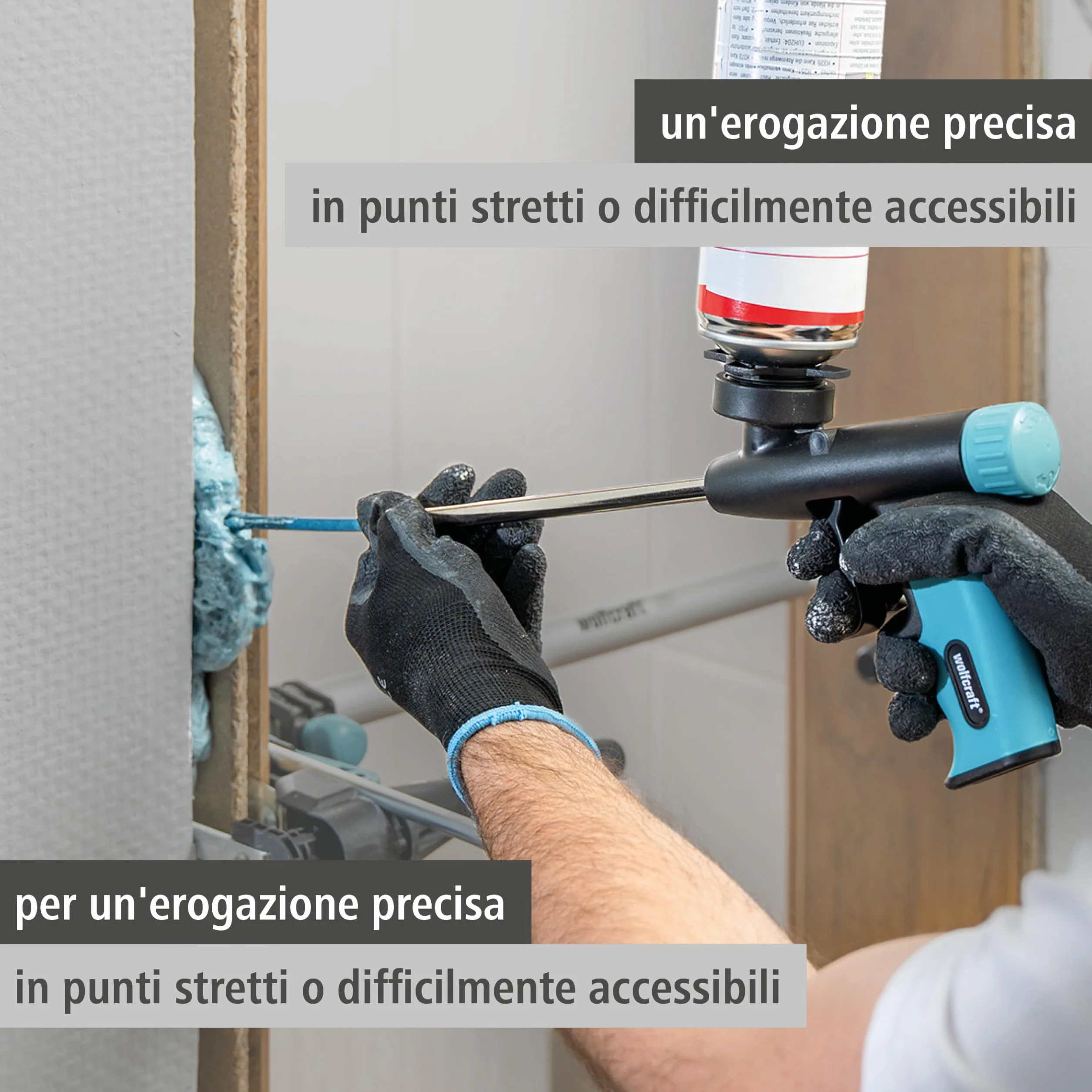 wolfcraft Pistola dosatrice per schiuma di montaggio I 4342000 I Per sigillare, isolare e incollare con precisione