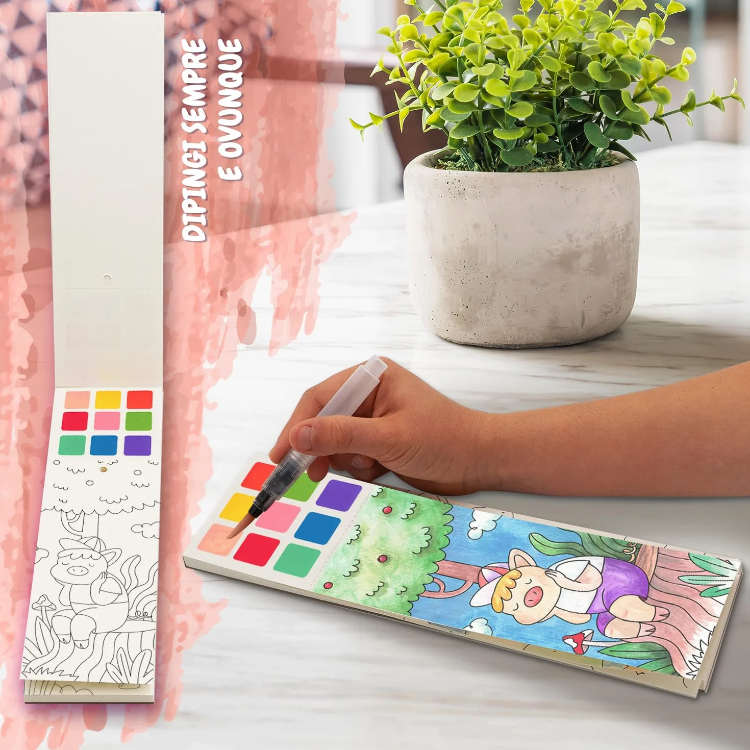 FESTICY Libro da Colorare ad Acqua per Bambini I 25 Pagine con Pennello Serbatoio I Giochi di Viaggio Senza Sporco I Regalo Compleanno 4+ Anni I Attività Educativa Creativa
