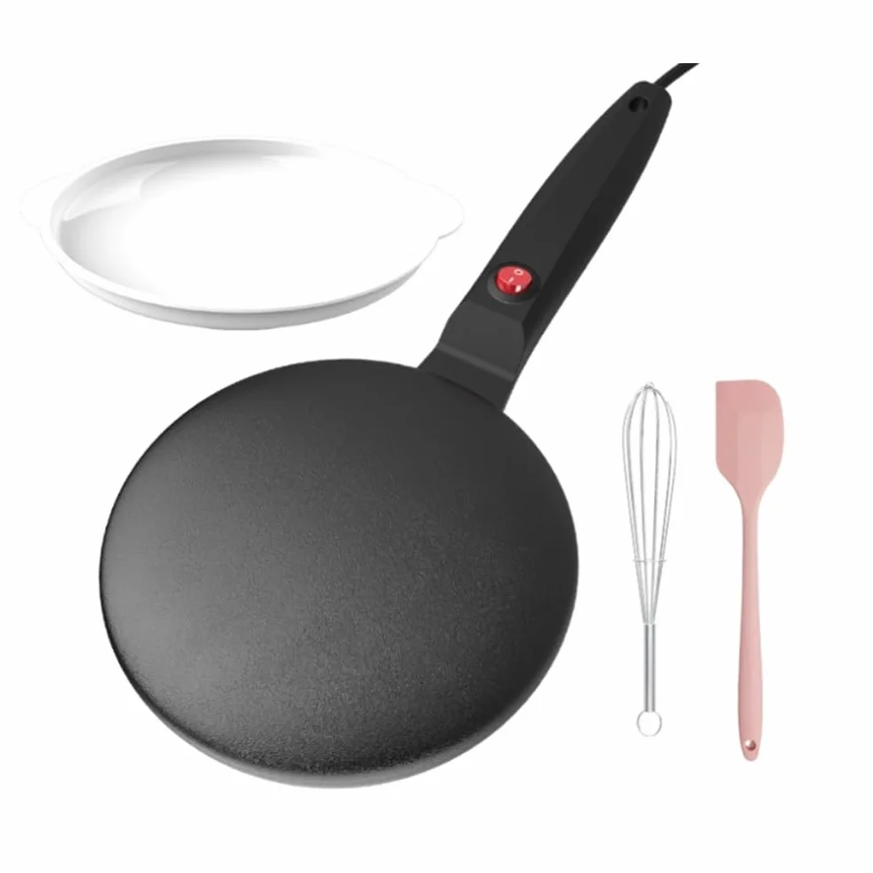 Piastra per Crepe Elettrica con Rivestimento Antiaderente 600W, Pancake Maker Elettrico Portatile, Piastra Rotonda per Pancakes con Spina EU