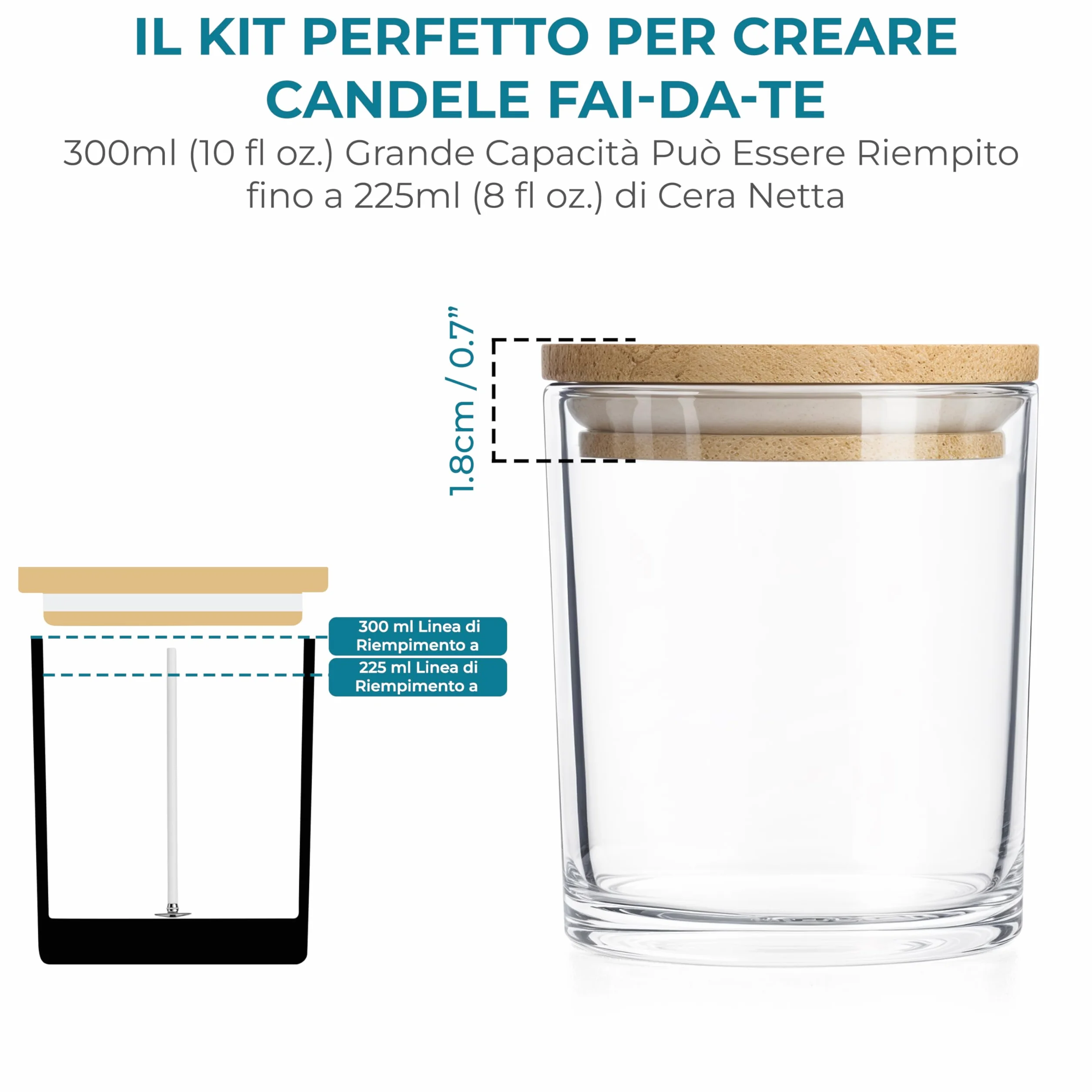 Winter Shore Barattolo di Vetro da 300 ml con Coperchio di Bambù (16 Pezzi) - Kit per Candele, Barattoli di Vetro Premium, Stoppini ed Etichette - Contenitori per Empty Candle