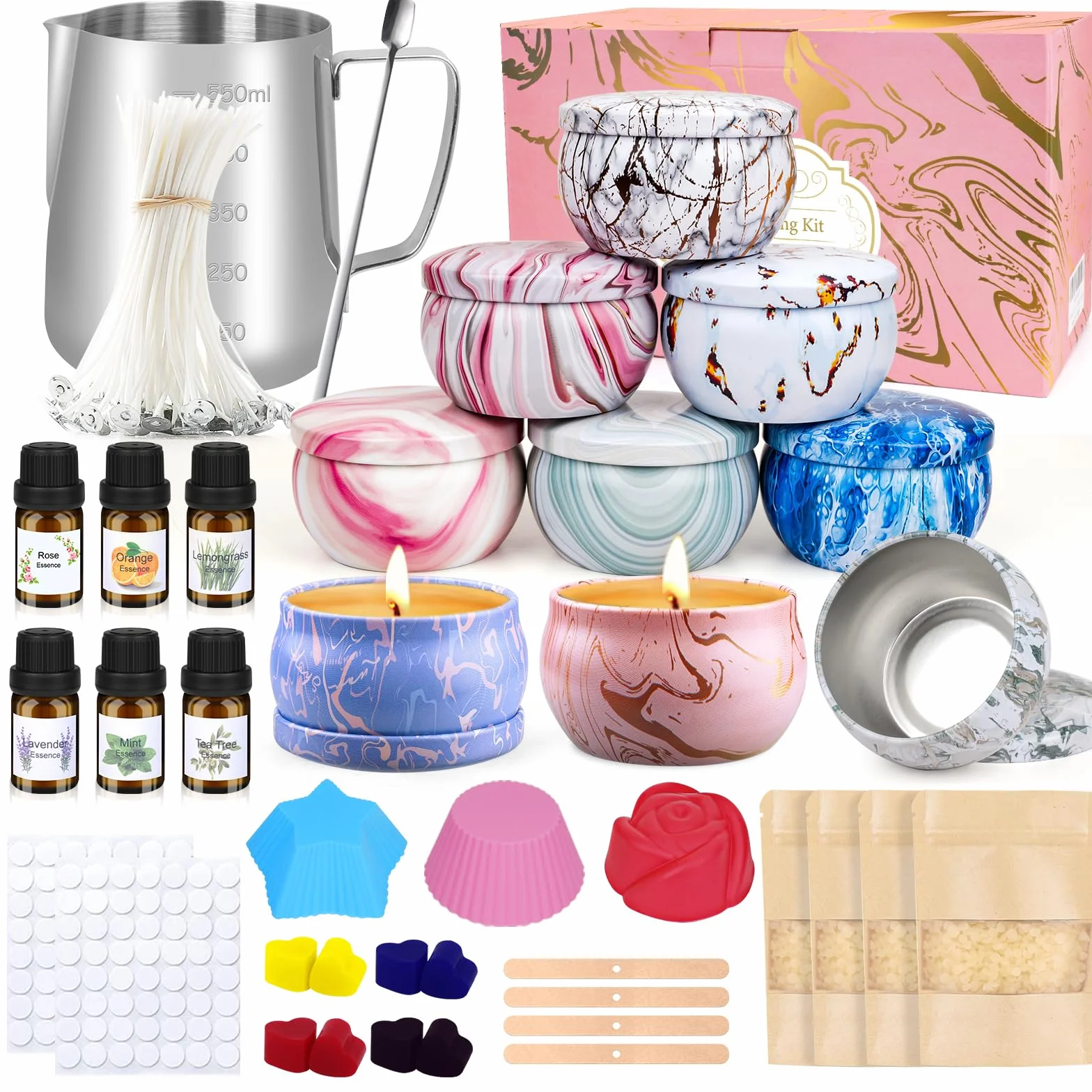 Set di Candele fai da te,Kit Candele Fai da Te per Adulti,Set di Candele Profumate con 480g Cera di soia,9 Barattoli di Candela,6 oli Profumati, 8 Blocchi di colore,DIY Set Regalo per Principianti