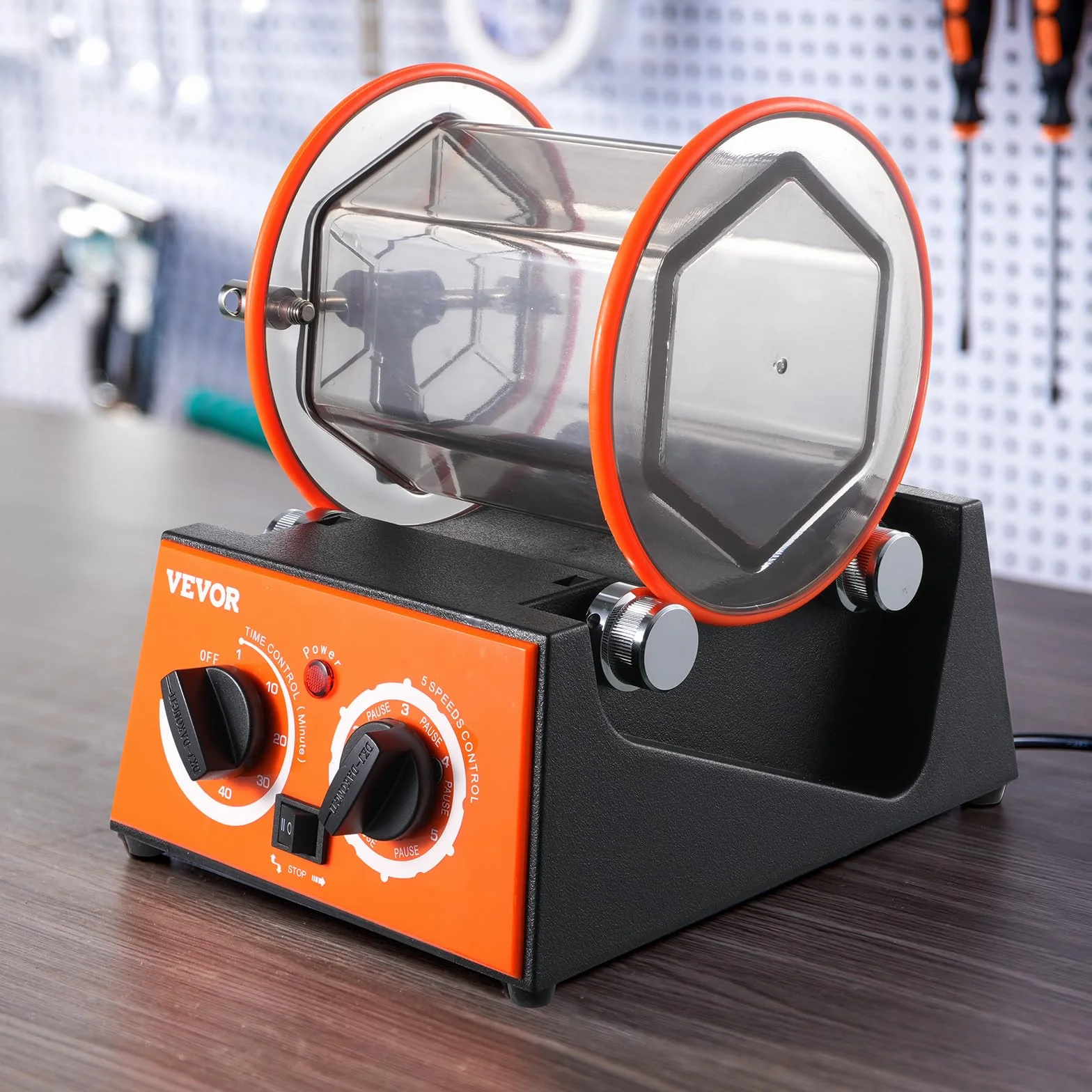 VEVOR Lucidatrice per Gioielli Metalli 3kg 230V 45W 5 Velocità Regolabile Buratto Rotativo da Banco