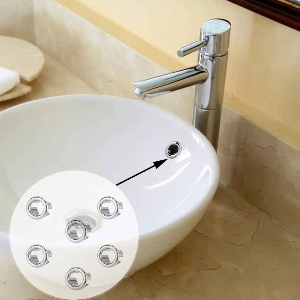 Anelli di Troppo Pieno, 6 Pezzi Anelli Tappi Troppopieno per Lavello, Plastica Anello di Overflow Lavandino Copertura, Copertura Rotonda di Troppo Pieno, Lavabo Cromati Anello di Troppopieno