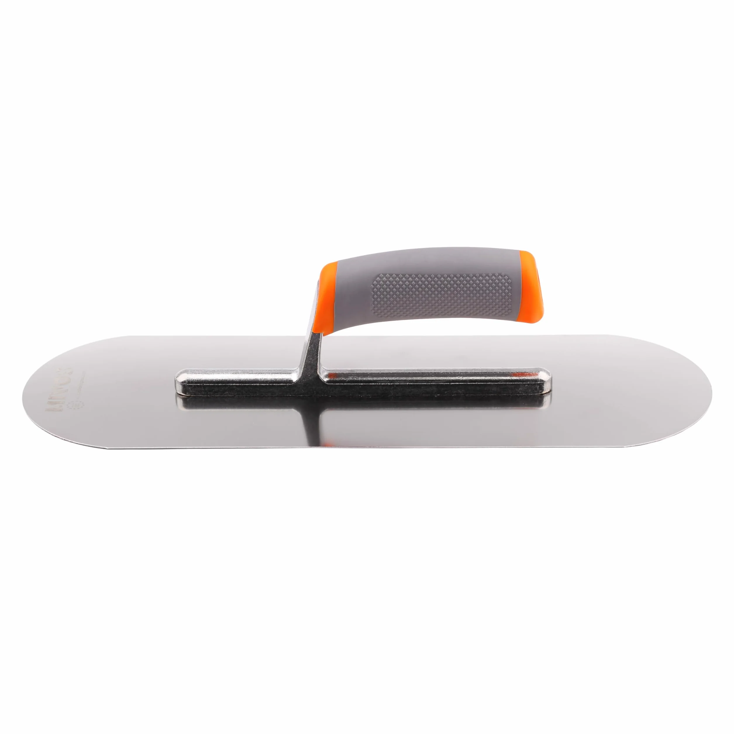 MIVOS Cazzuola in Acciaio inox - 375 x 130 mm - Mezzo Tondo - Impugnatura Ergonomica e Morbida - Tavola Lisciante per intonaco e Muratura - Disco Lisciatore - Made in Ue