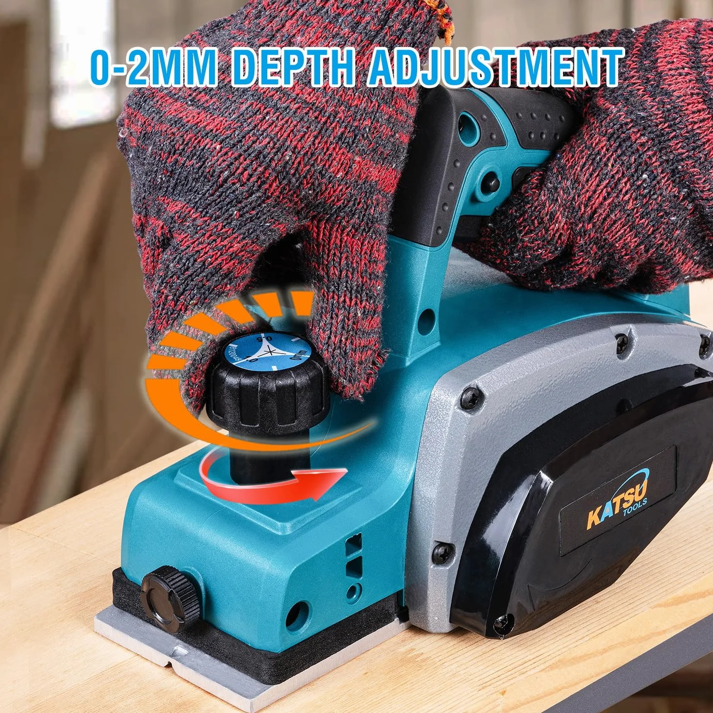 KATSU Tools Pialla elettrica 600W, pialla per legno portatile con cavo, larghezza di piallatura 82 mm, profondità di truciolo 2 mm, per la lavorazione del legno, porte e mobili per casa 101719