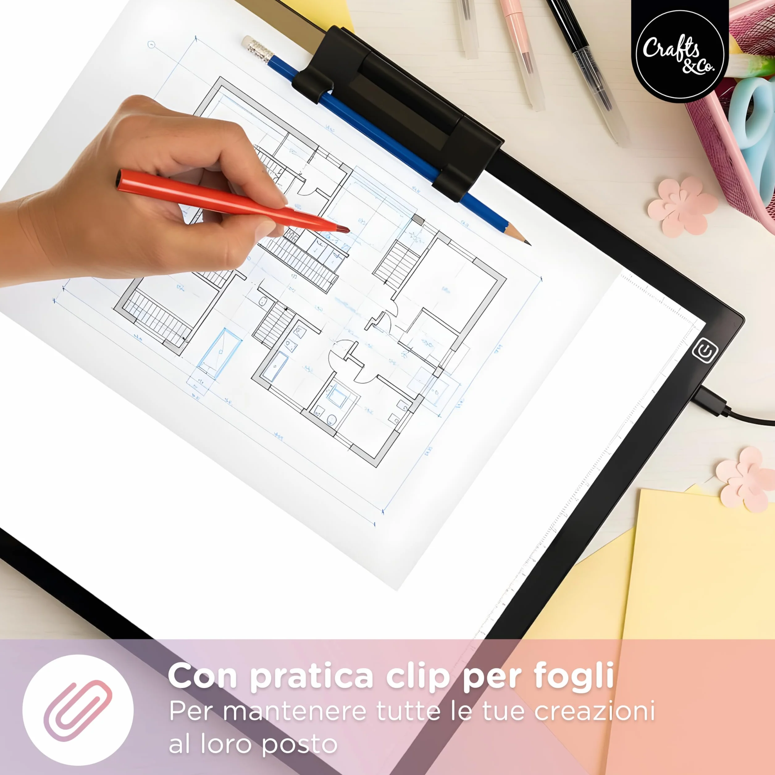Crafts&Co® Tavola Luminosa | Lightbox Dimmerabile | Accessori Diamond Painting | Pannello LED con USB | Lightpad 470x345 mm | Tavola Luminosa, Pannello da Disegno Illuminato, Pad LED