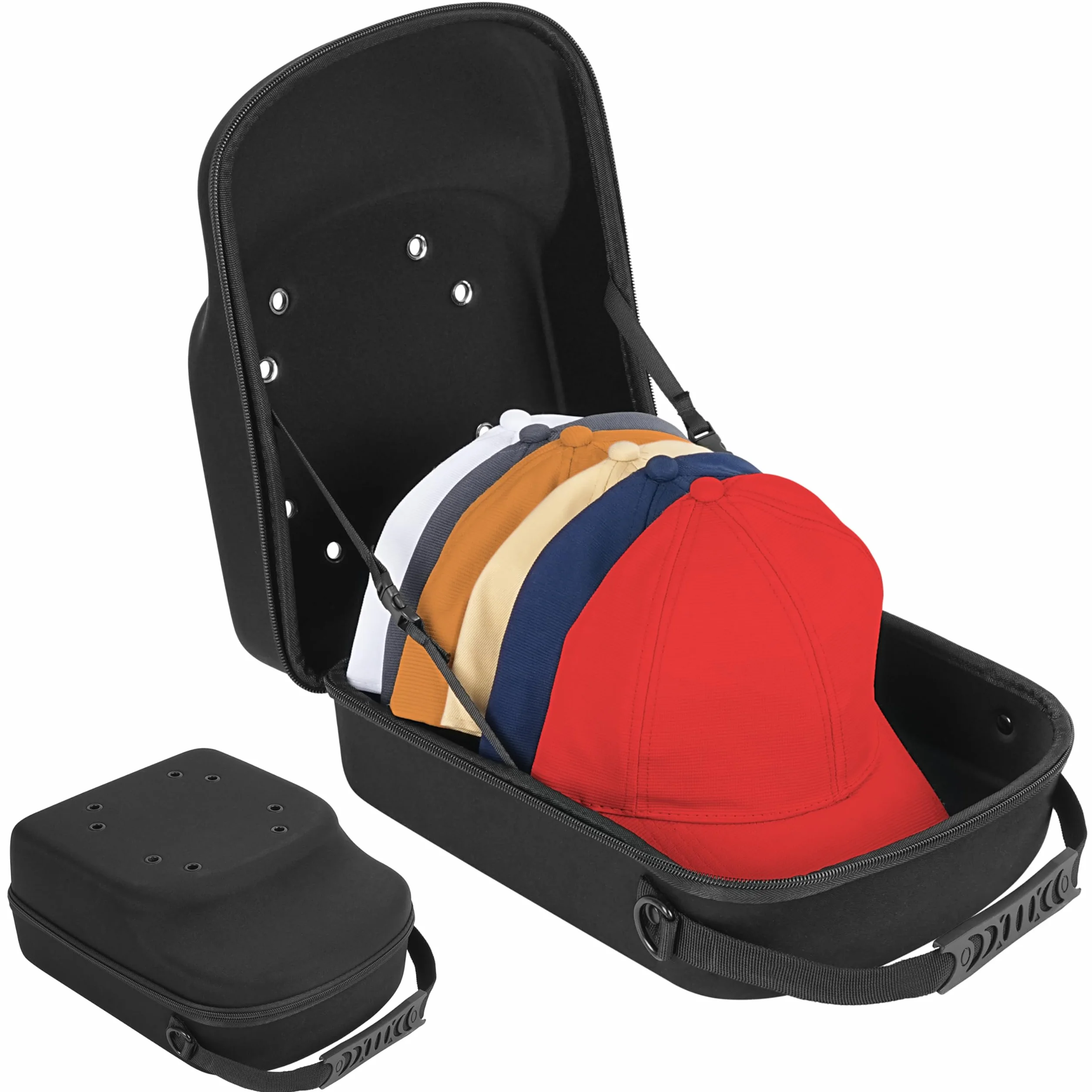 Winter Shore Porta Cappelli Rigido Nero - Borsa con Maniglia, Tracolla e Ventilazione, Adatta per 6 Cappelli - Custodia e Organizer da Viaggio per Berretti