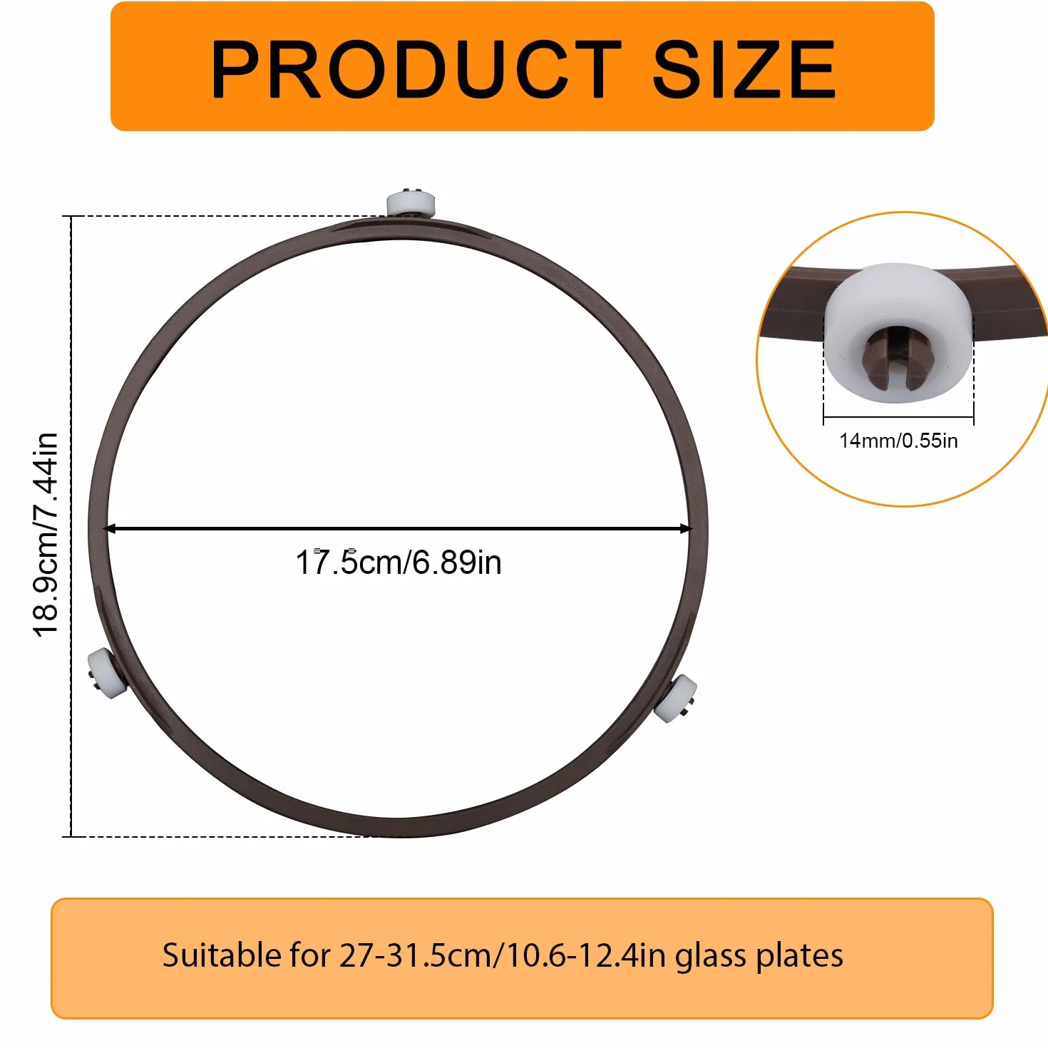 Anello di Ricambio Piatto Girevole per Microonde 18,9 cm Plastica Resistente Rulli 14 mm Supporto Universale Vassoio Vetro