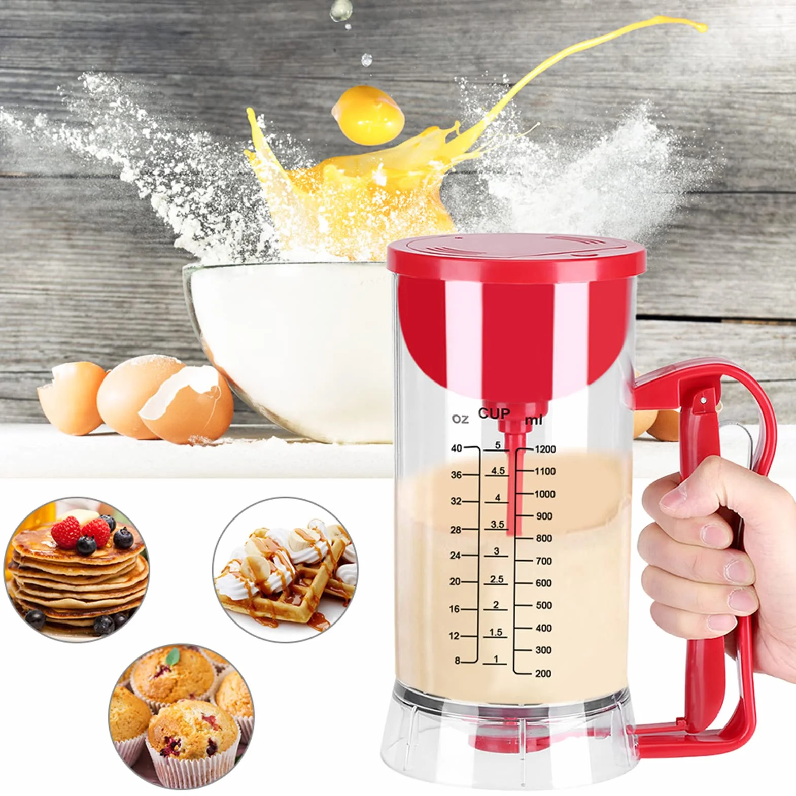 Dispenser per Pastella per Pancake, Frullatore Elettrico, Dosatore per Pancake e Pancake, capacità 1200 Ml, Comodo per Cuocere Cupcakes, Muffin, Pancake, Ciambelle