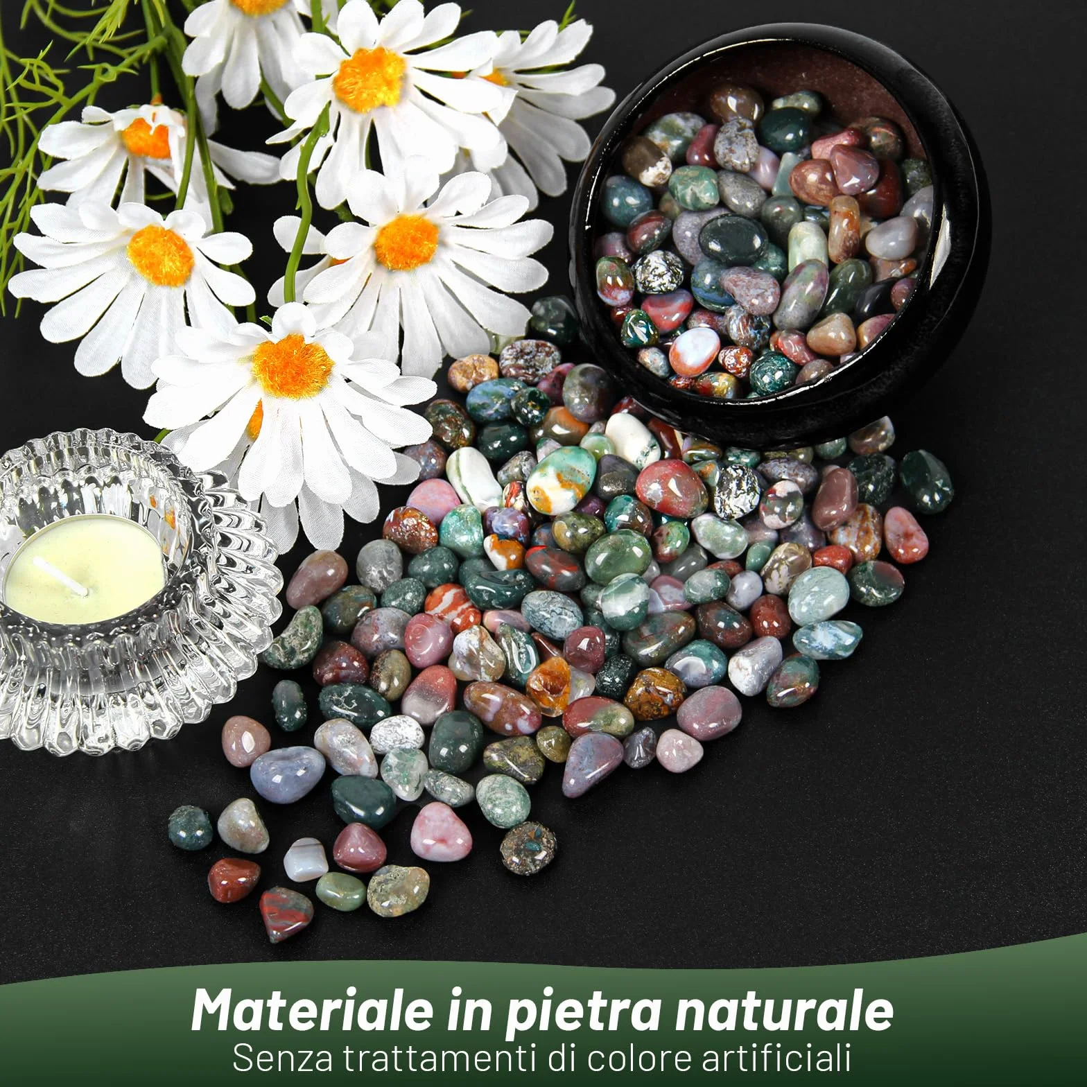 500g Cristalli Frantumati Naturali di Giada Marina Lucidata a Ciottoli, Gemme per Artigianato, Confezione Regalo