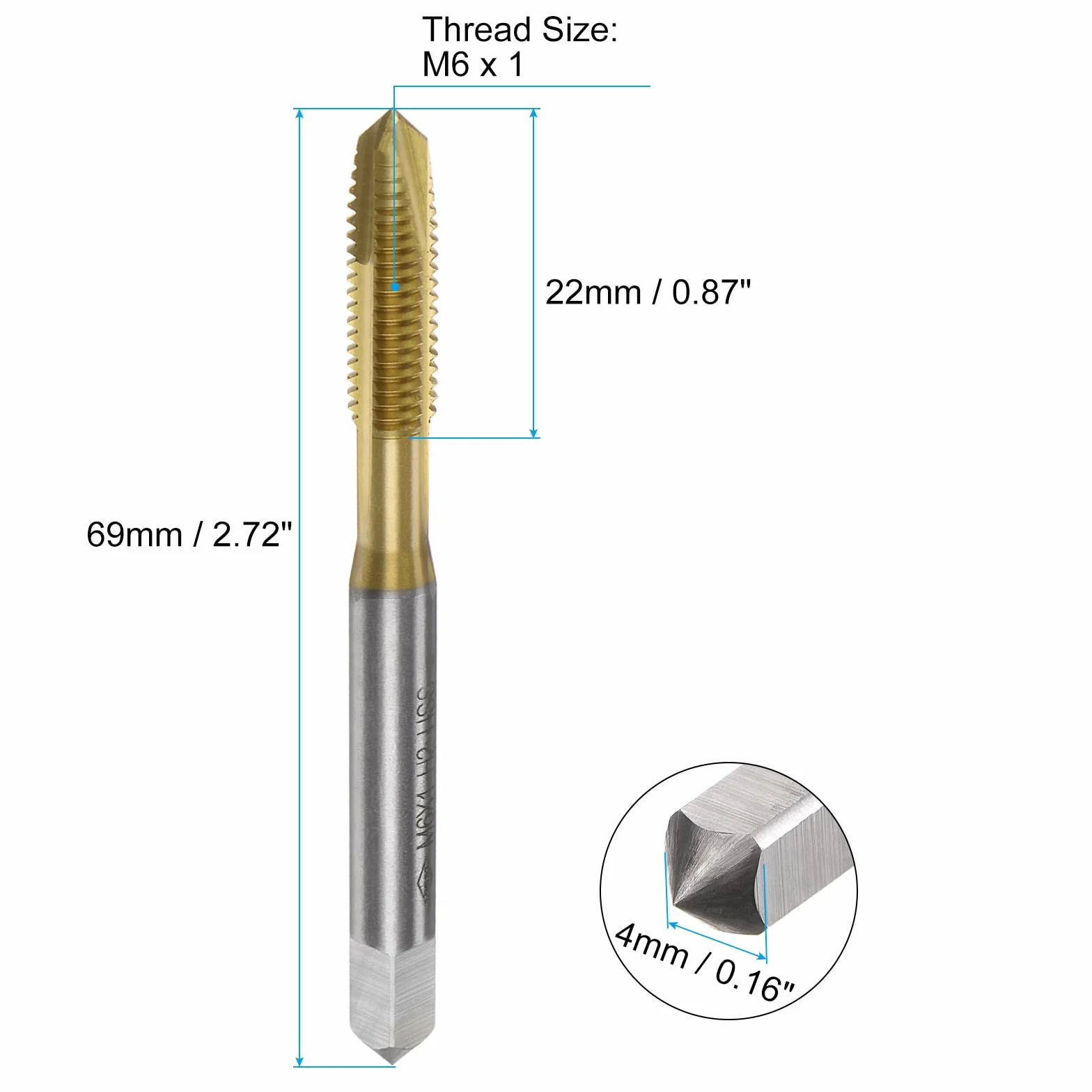 QUARKZMAN 4pz Maschi Spirale Punto Inserimento, Maschio Filettatore Metrico M6 x 1, Acciaio Alta Velocità Rivestito Titanio 6542, Utensile Riparazione Filettatura e Maschiatura