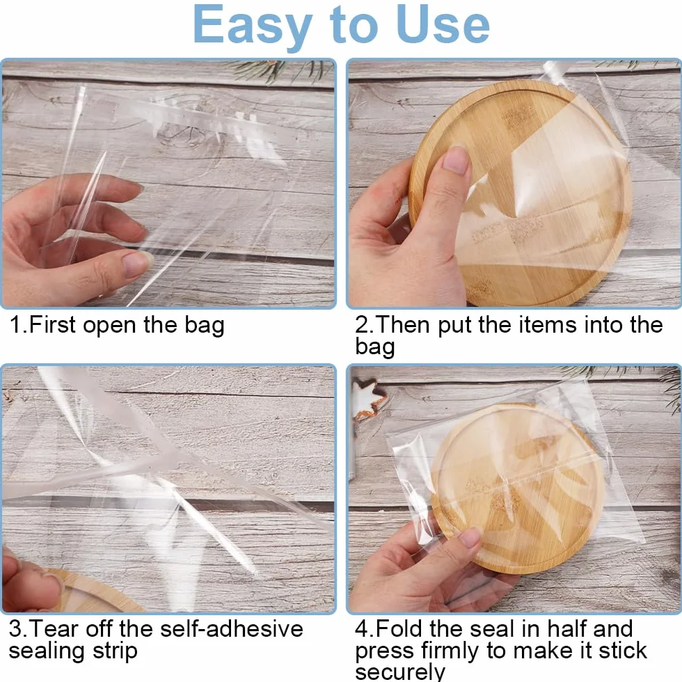 200 Pezzi Sacchetti di Cellophane Autoadesivi Rettangolare, 20×15cm Bustine Alimentari Trasparenti Autoadesivi, Sacchettini Cellophane OPP Plastica per Biscotti, Caramelle, Regalo e Gioielli