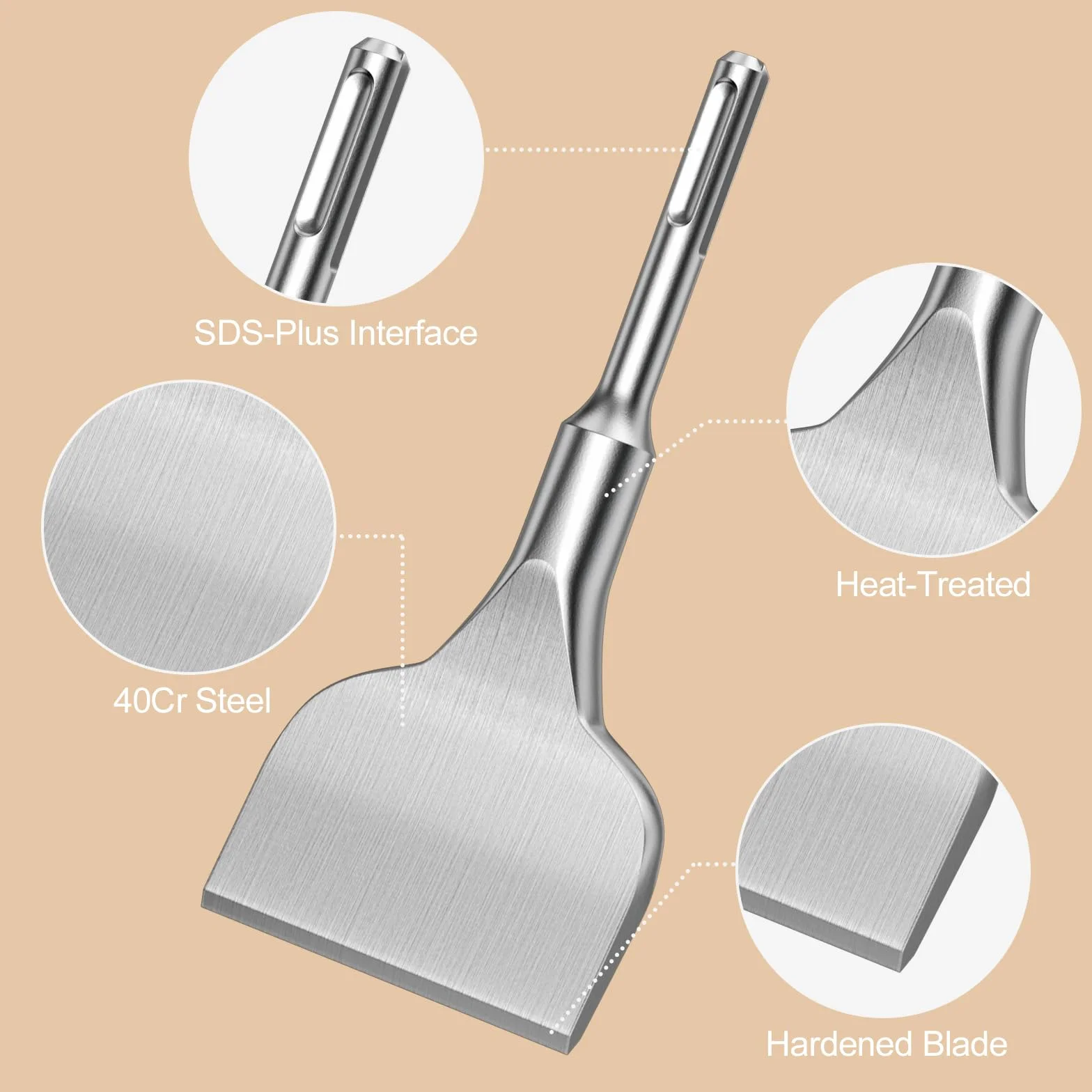 Scalpello SDS Plus, 160 x 75mm Scalpello per Piastrelle, Scalpello a Spatola, Scalpello Angolato Piegato, con Angolo di Lavoro di 15°, per Piastrelle, Ceramica, Granito