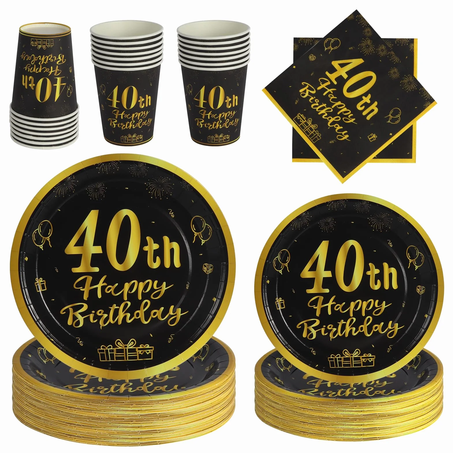 Set Stoviglie Compleanno 40 Anni 96 Pezzi Servizio 24 Persone