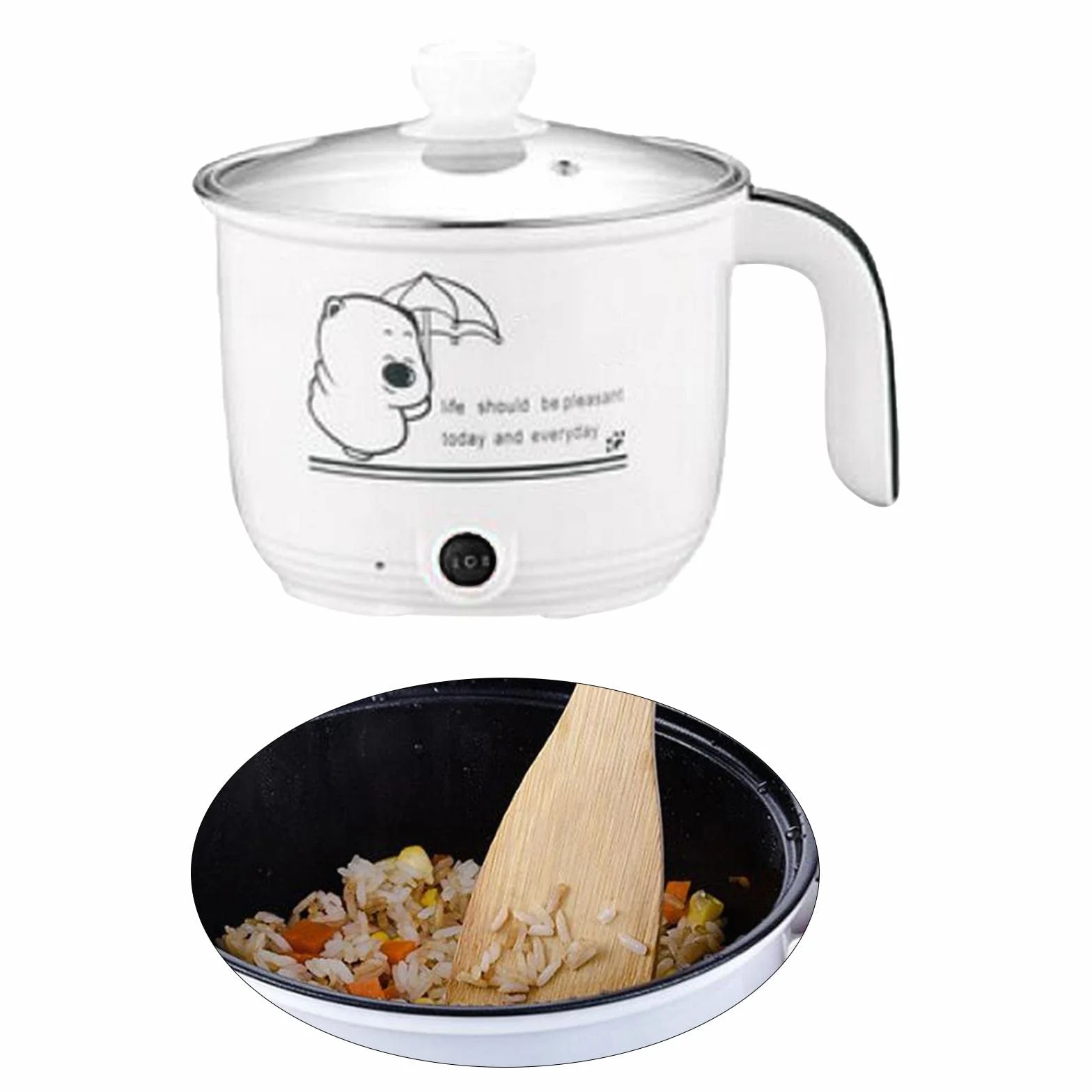 F Fityle Mini Hot Pot Ramen Cooker Padella elettrica Portatile Multiuso Antiaderente per dormitorio dell'home Office, Bianco