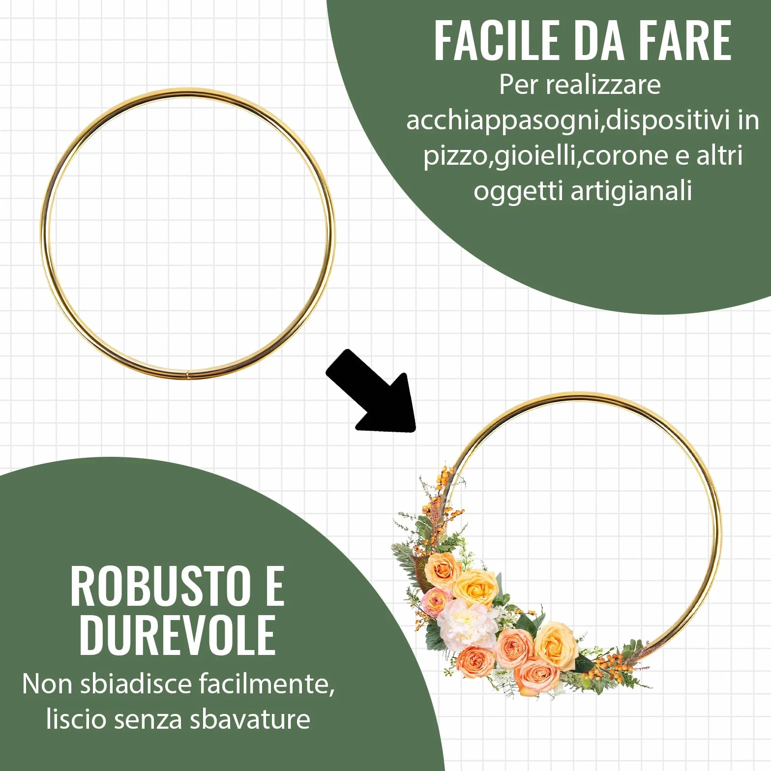 VEGCOO 20 Pezzi Cerchi per Acchiappasogni 10 cm Anelli in Metallo Oro, Ferro Macramè Fai da Te