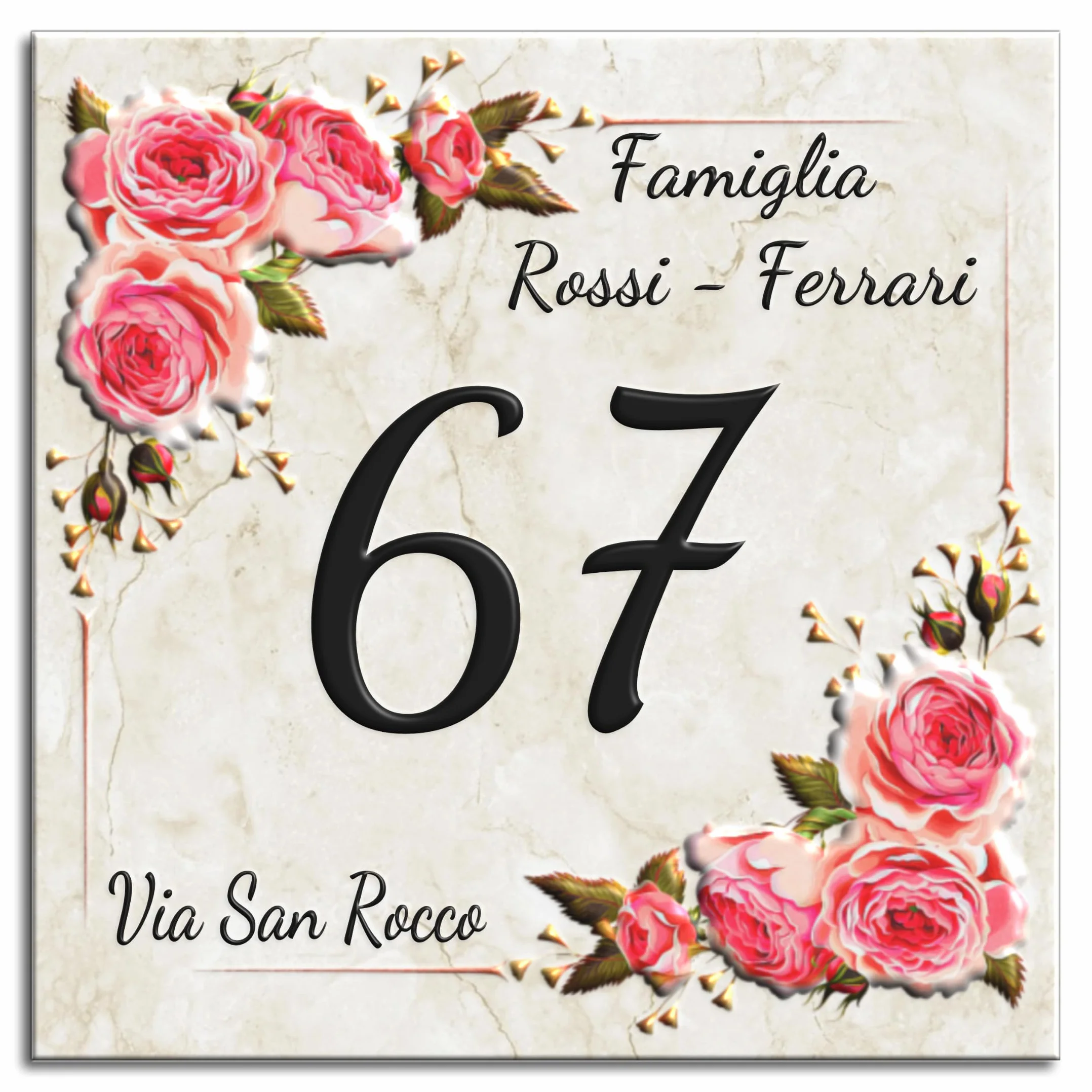 Targa Ceramica Personalizzabile Numero Civico 15x15cm 20x20cm con Indirizzo e Nome Famiglia