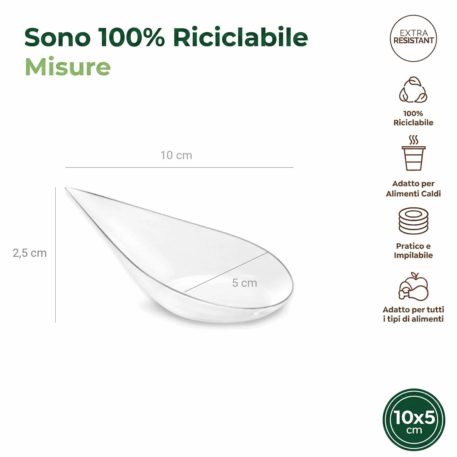 Cucchiaio Catering a Forma di Lacrima Colore Trasparente 50 unità 10,1 x 5 cm Plastica Riciclabile