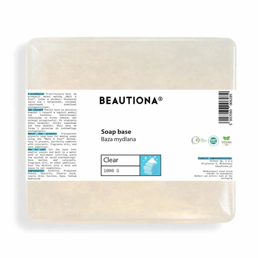 Base di sapone trasparente glicerina 1 kg - base di sapone Melt & Pour - blocco di sapone trasparente per versare sapone - ideale per fai da te e produzione di sapone