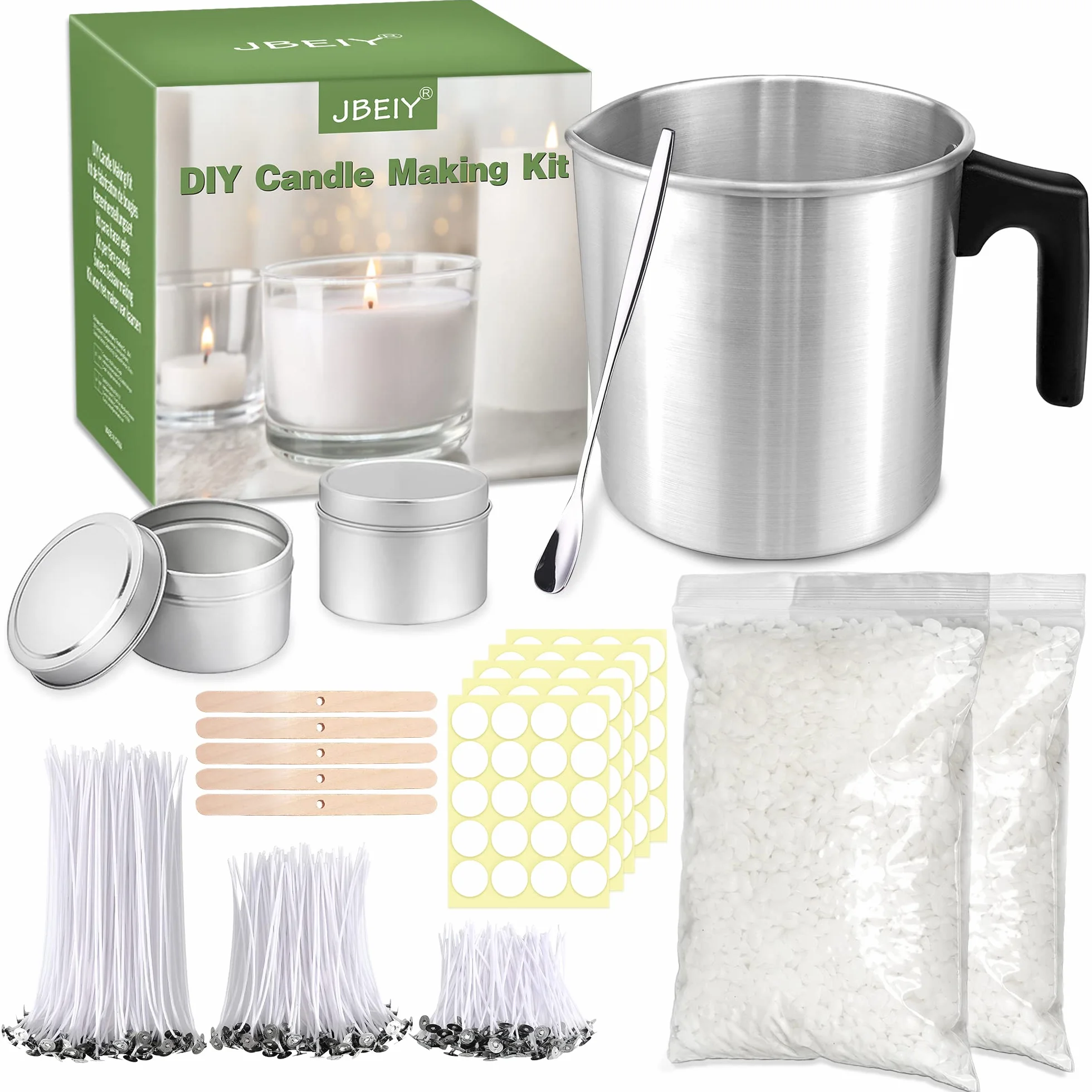 JBEIY Kit Candele Fai Da Te, Kit per Fare Candele per Adulti Principianti, Kit per Candele, Fare Candele Set, Candele Kit con Cera Soia, Stoppini, Adesivi per Stoppini