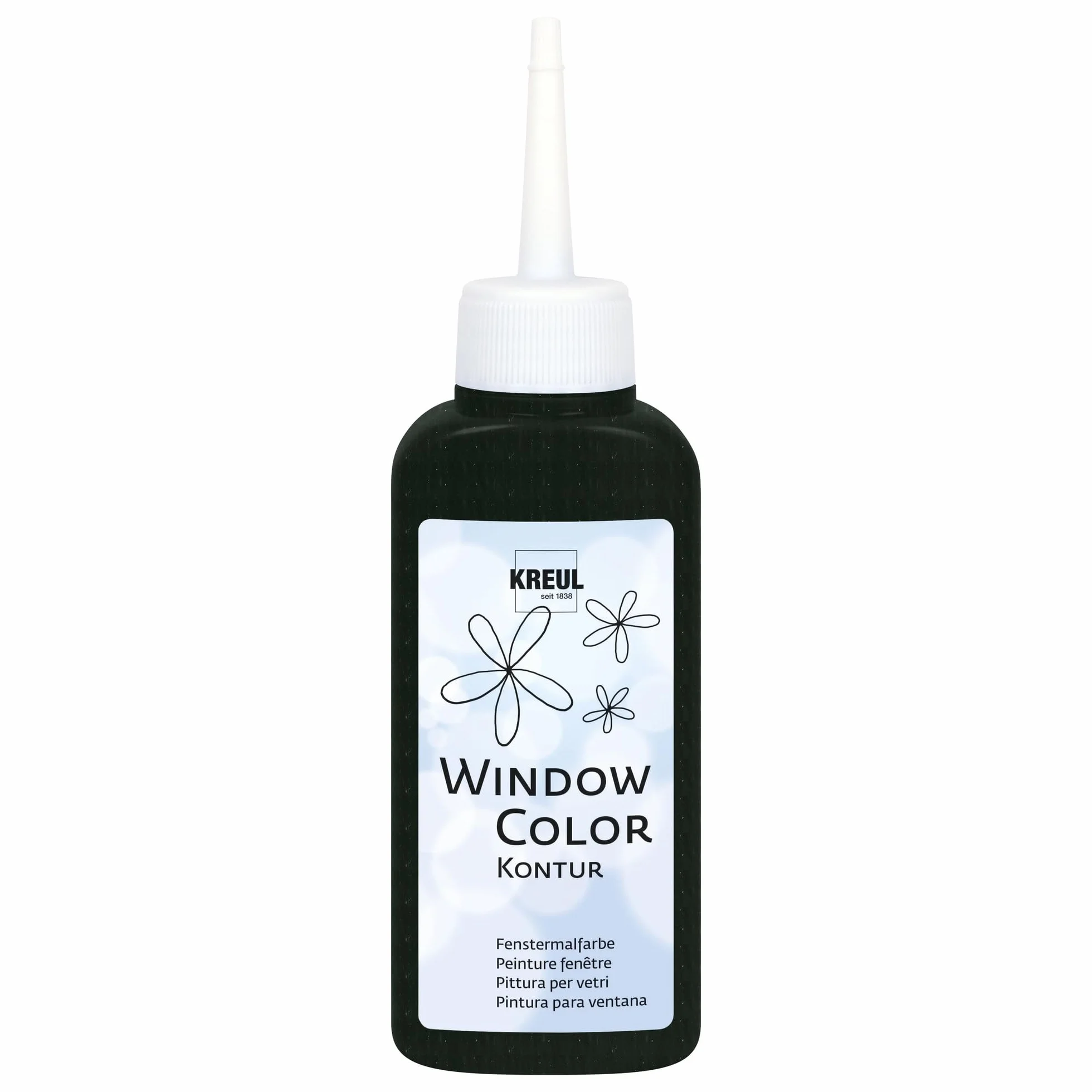 KREUL 42774 - Colore per finestre Vernice per contorni di finestre Nero flacone da 80 ml Per una migliore delineazione del modello Per superfici lisce (vetro, specchio, piastrelle)
