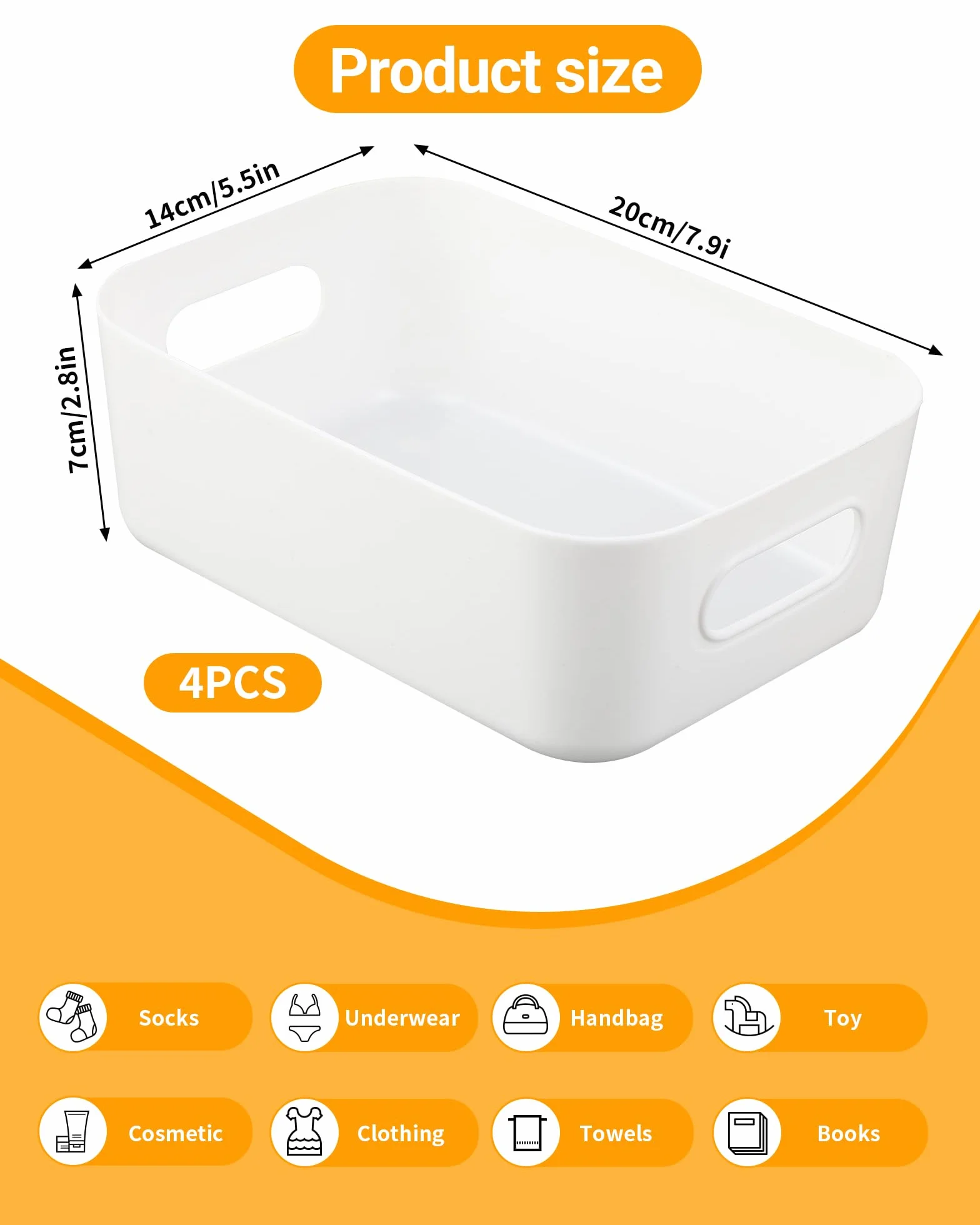 Scatole portaoggetti bianche 4 pezzi – Contenitori plastica impilabili 20x14x7 cm per cucina armadio bagno