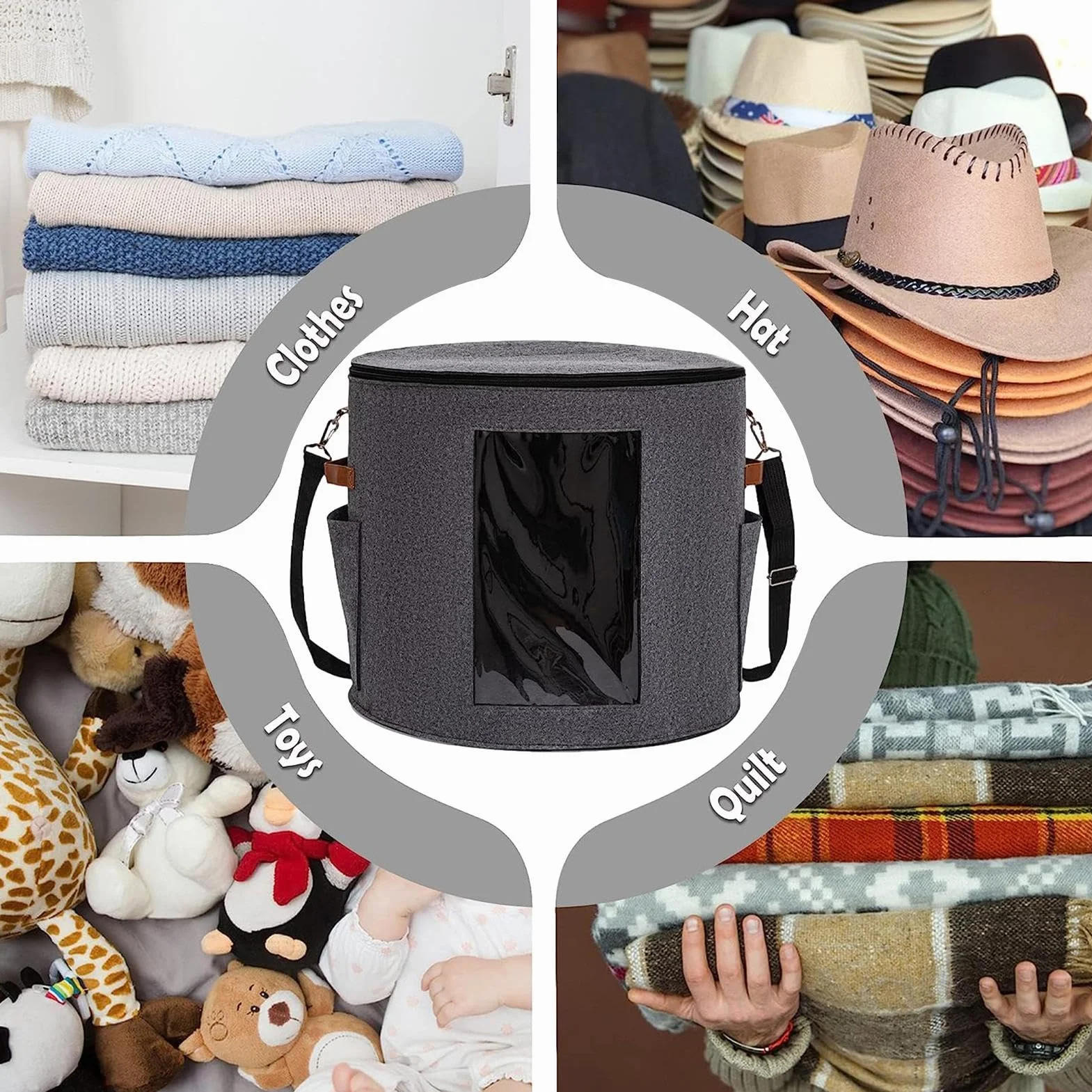 Cappelliera – Organizer pieghevole per cappelli da viaggio, grandi scatole rotonde per cappelli, contenitore portatile per cappelli | Scatola per cappelli da viaggio in feltro con coperchio