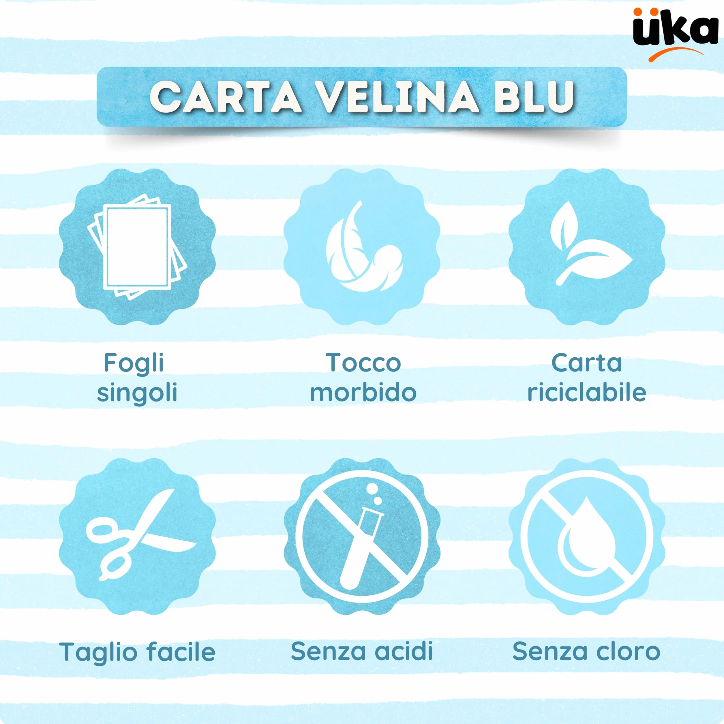 Üka • 60 Fogli di Carta Velina Blu. Fogli Grandi da 50x70 cm. Fogli Singoli di Carta di Seta per Imballaggio di Regali e Vestiti. Carta Velina per Eventi, Regali e Pacchi.