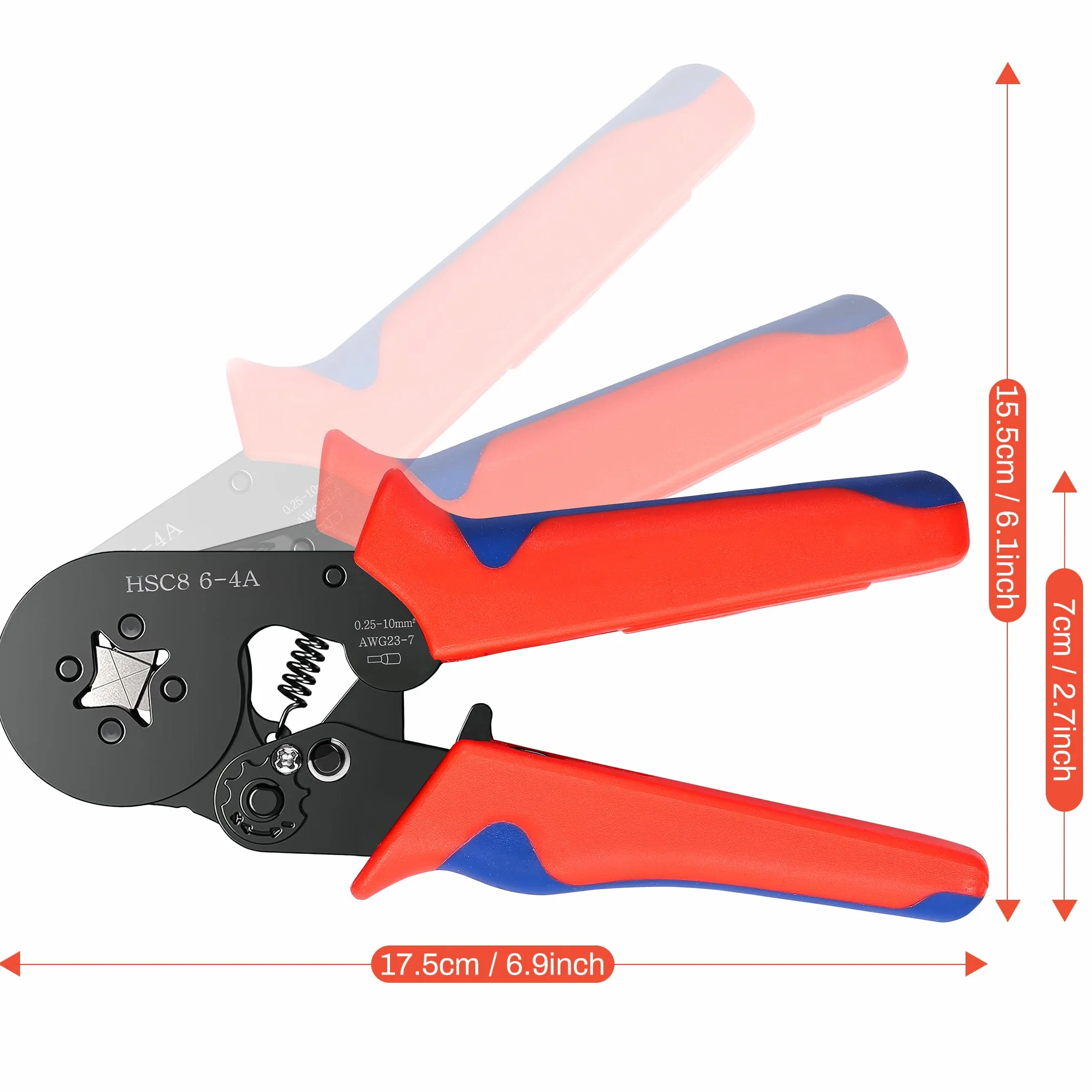 Pinza crimpatrice capicorda regolabile automaticamente, include 1200 capicorda elettrici a crimpare per cavi 0.25-10mm². Set completo con crimpatrice puntalini e accessori.